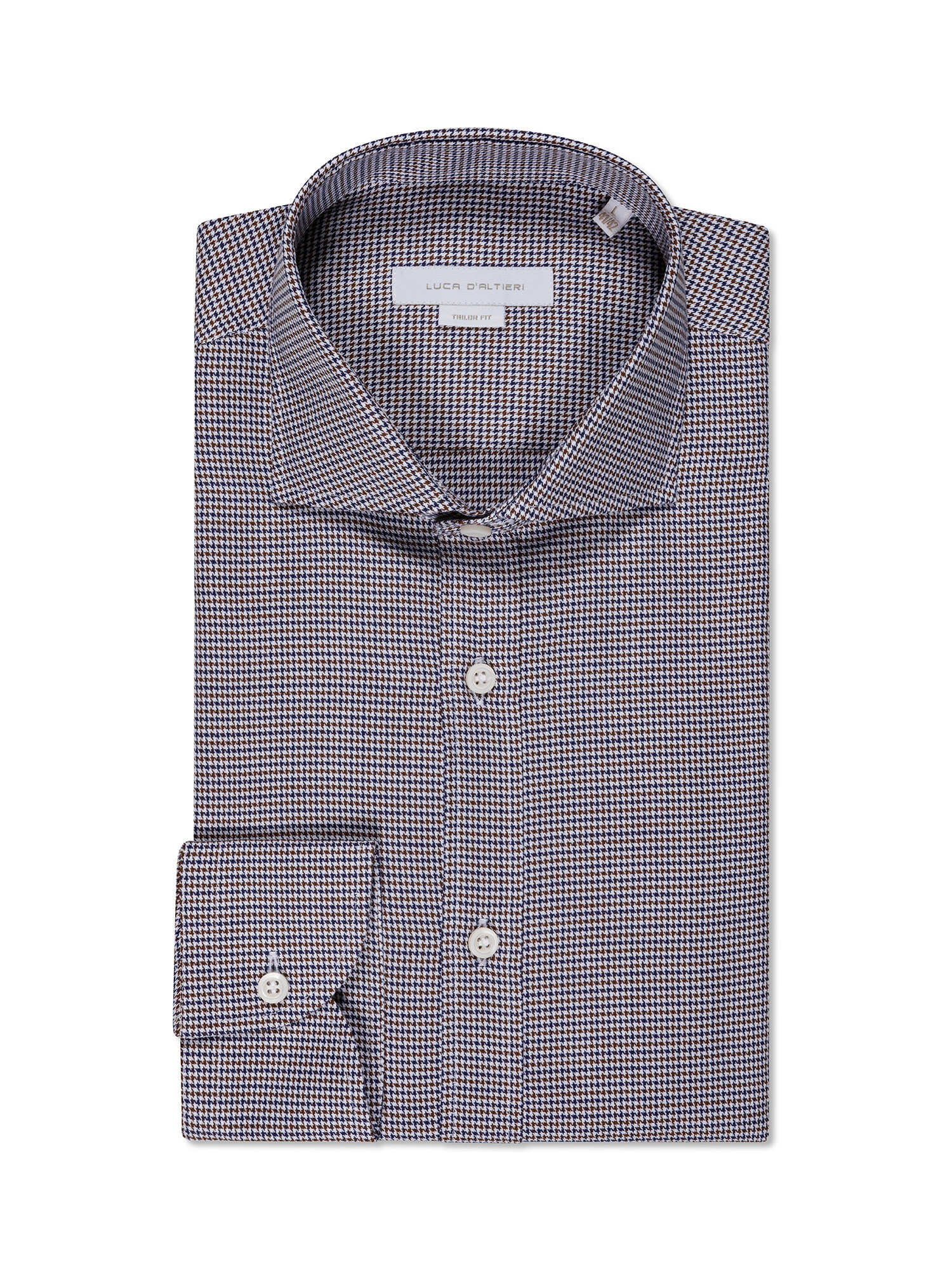 Luca D'Altieri - Tailor fit houndstooth shirt in pure cotton, Brown, large image number 0