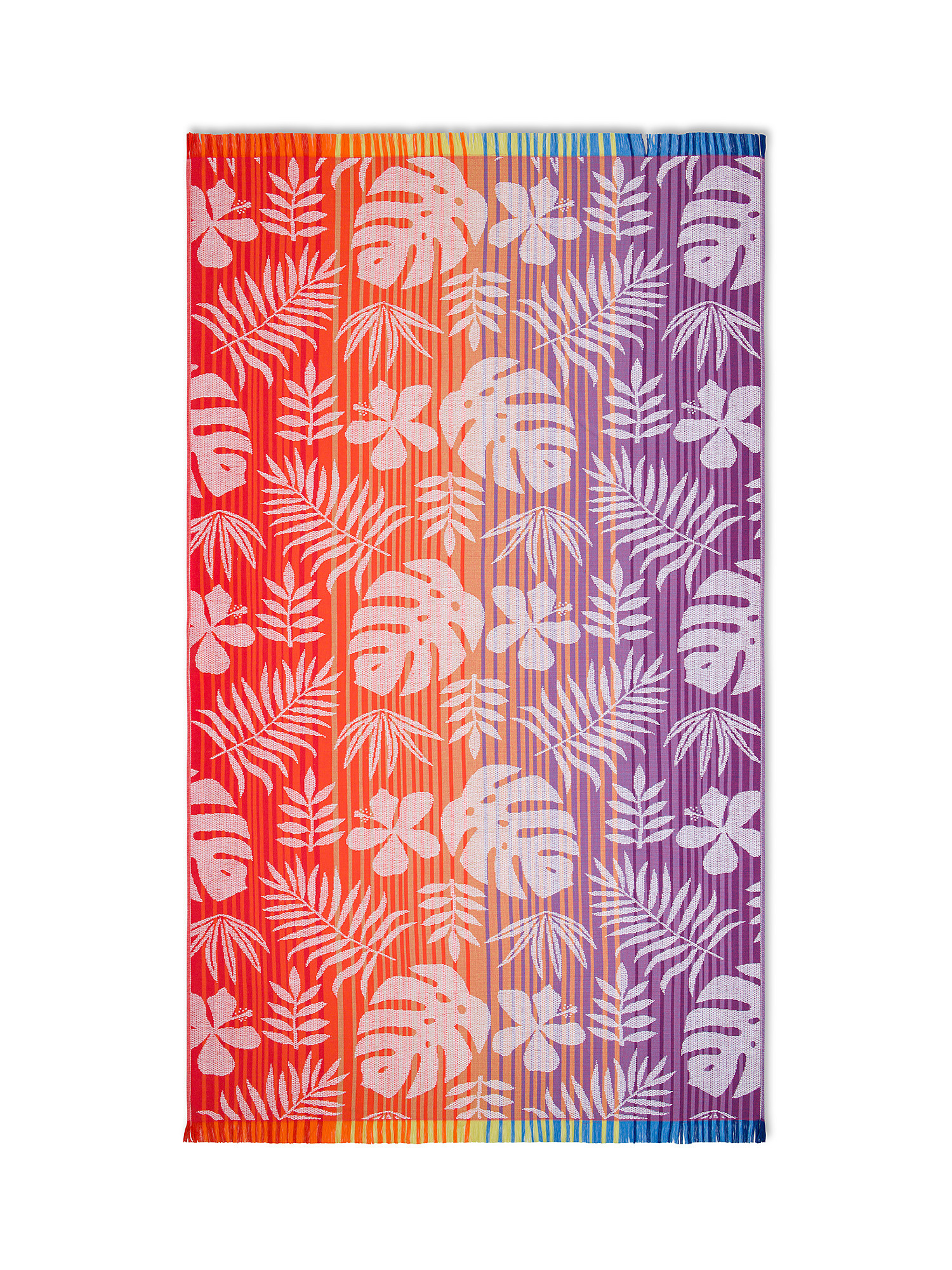 Large terry beach towel with tropical motif, Multicolor, large image number 0