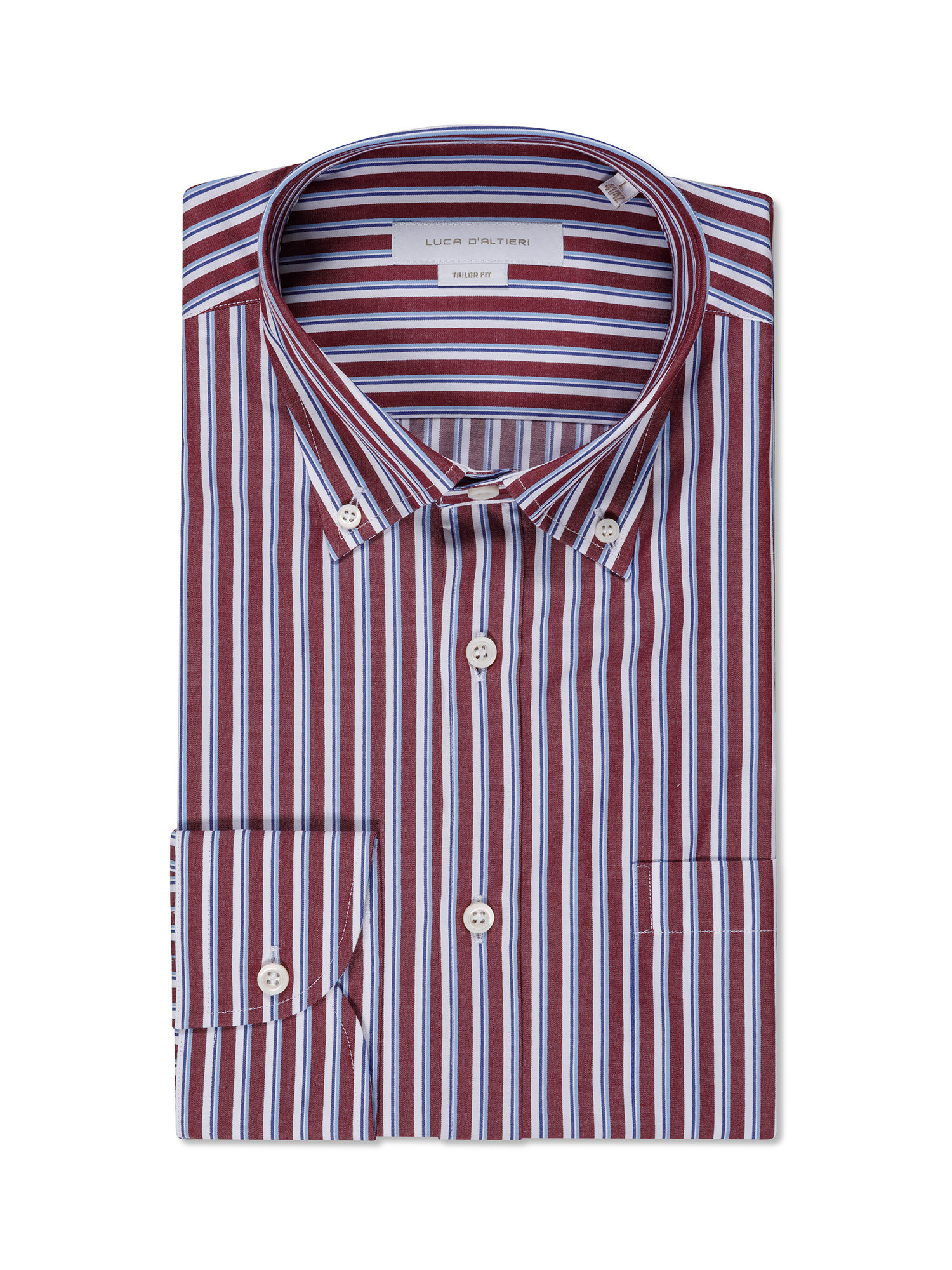 Luca D'Altieri - Tailor fit striped shirt in pure cotton, Red Bordeaux, large image number 0