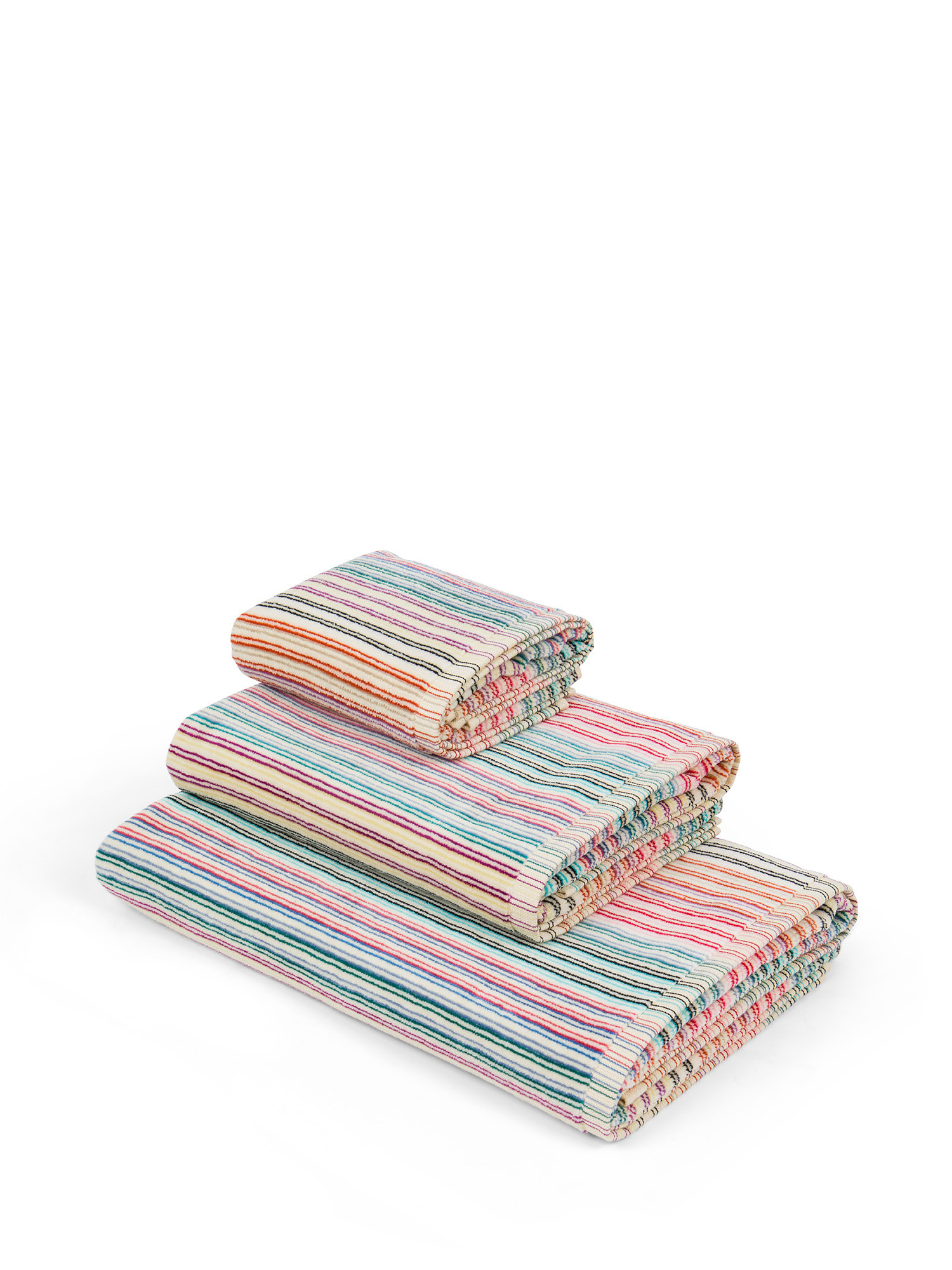 Cotton terry towel with stripes pattern, Multicolor, large image number 0