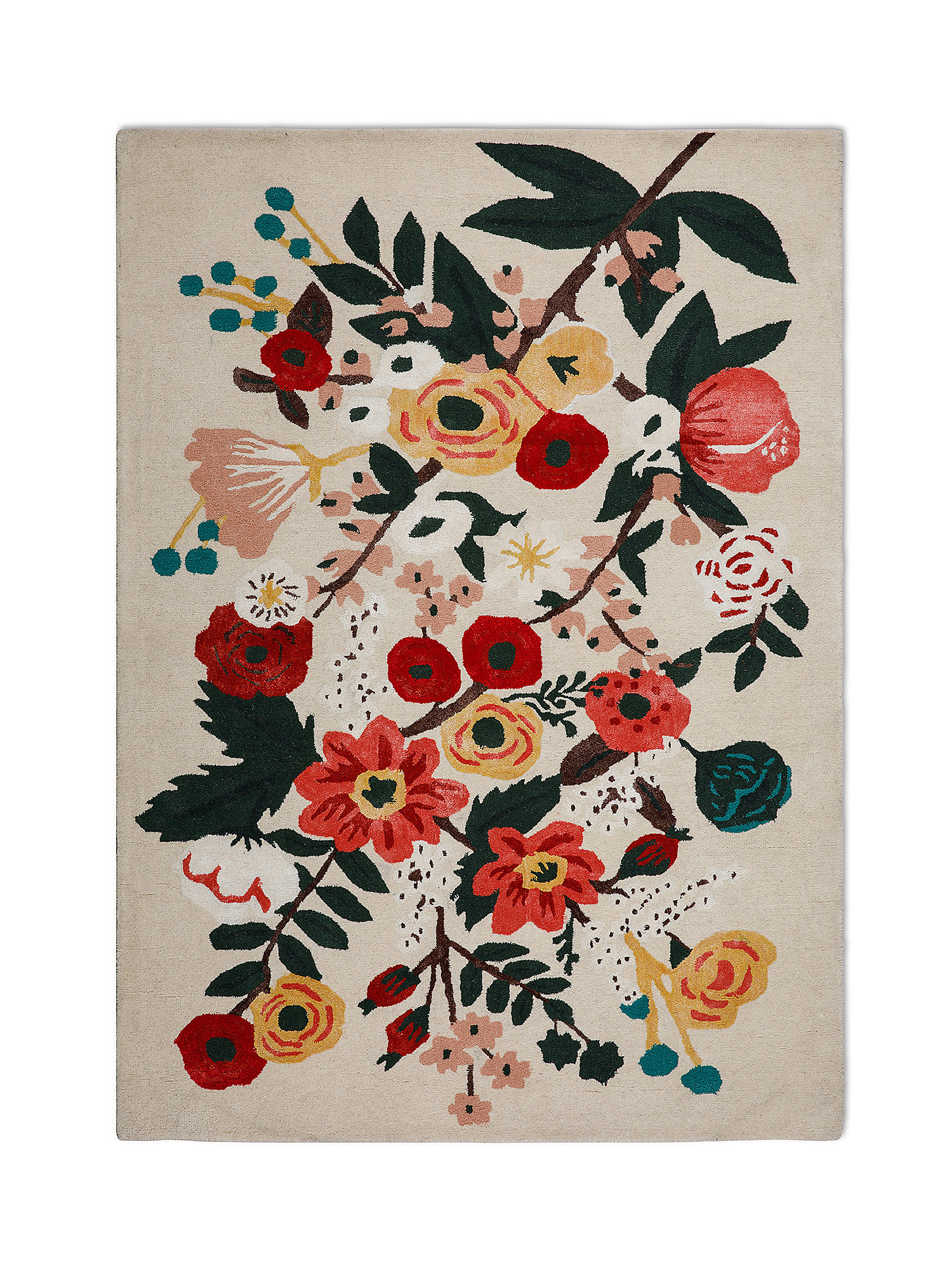 Wool carpet tufted with floral motif, Multicolor, large image number 0