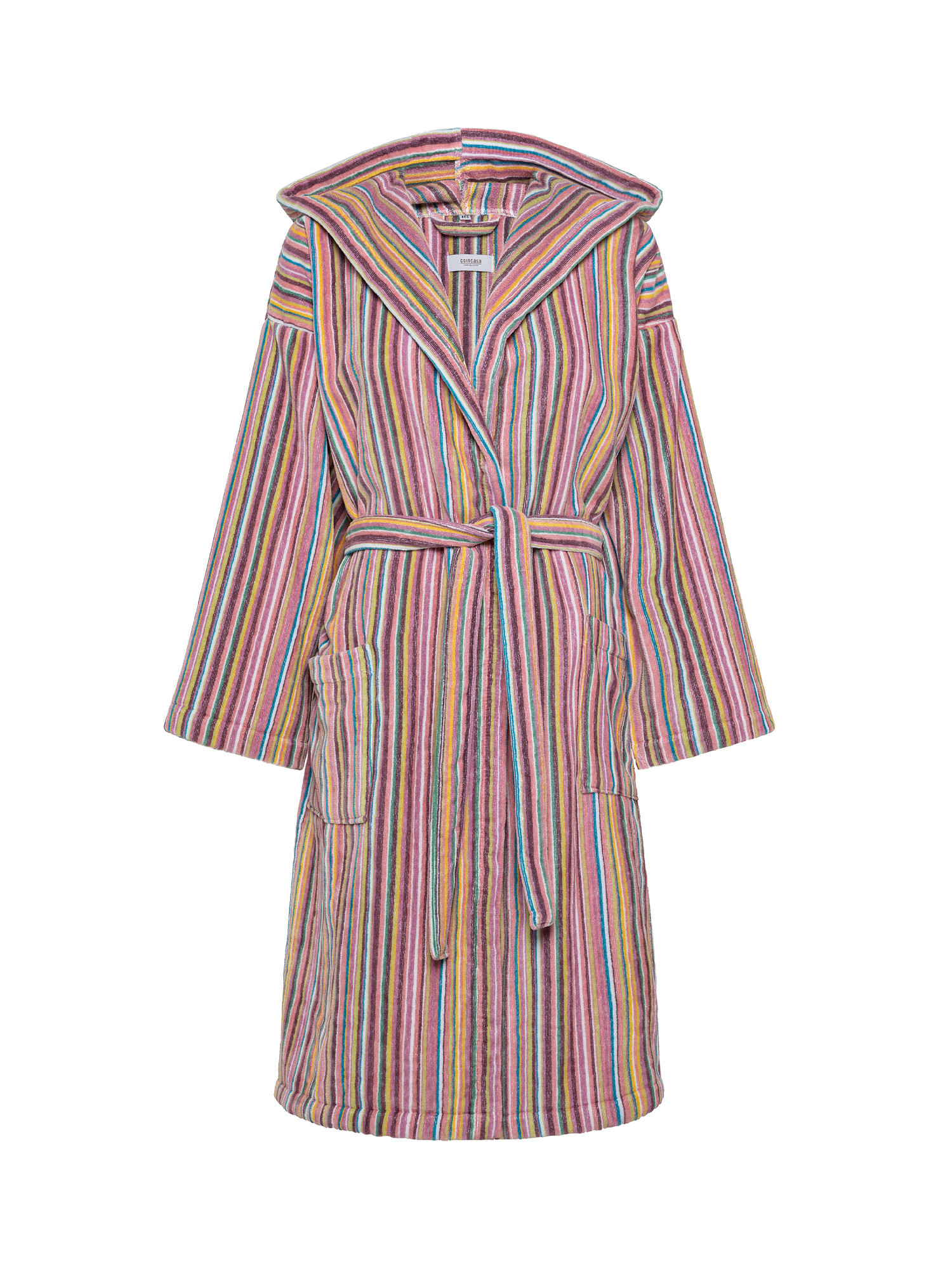 Cotton velor bathrobe with striped pattern, Multicolor, large image number 0