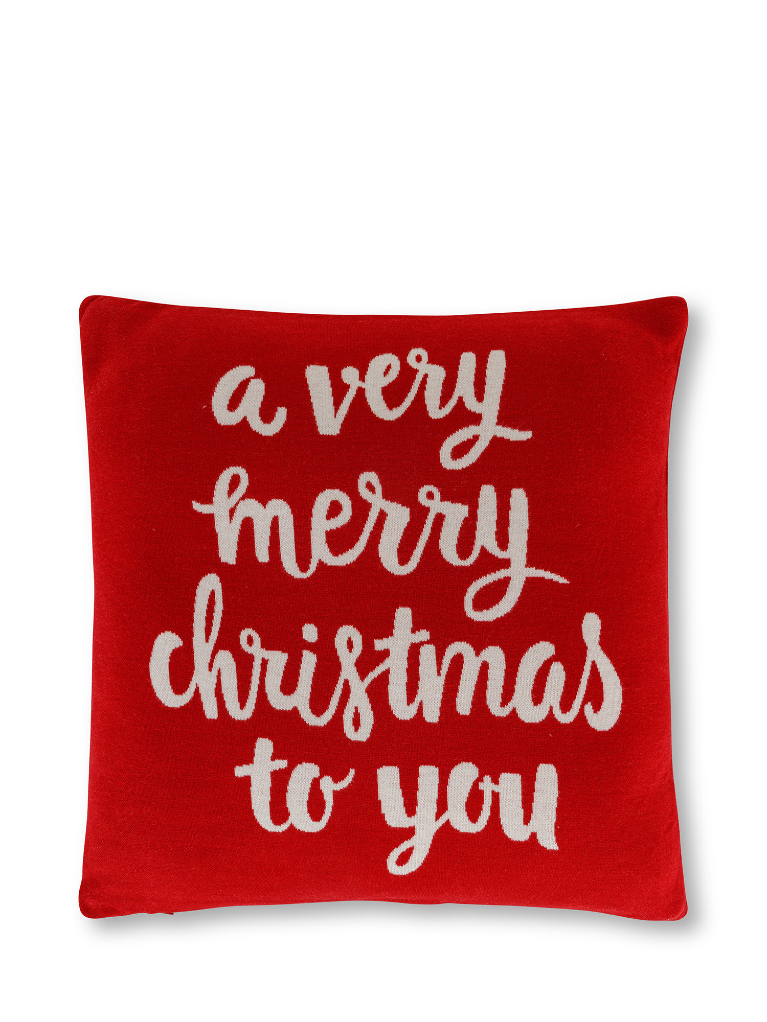 Jacquard knit cushion with writing 45x45 cm, Red, large image number 0