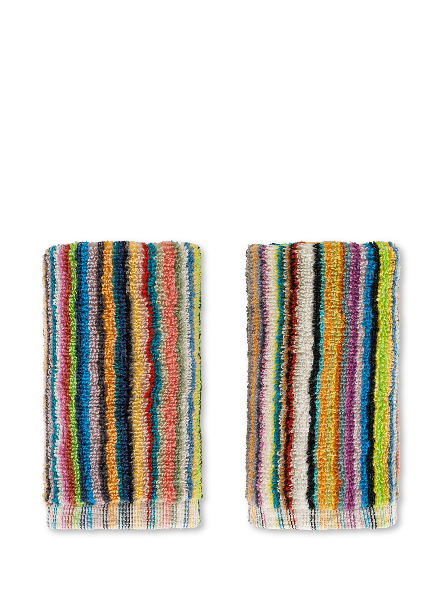 Set of 2 striped jacquard cotton terry cloths, Multicolor, large image number 0