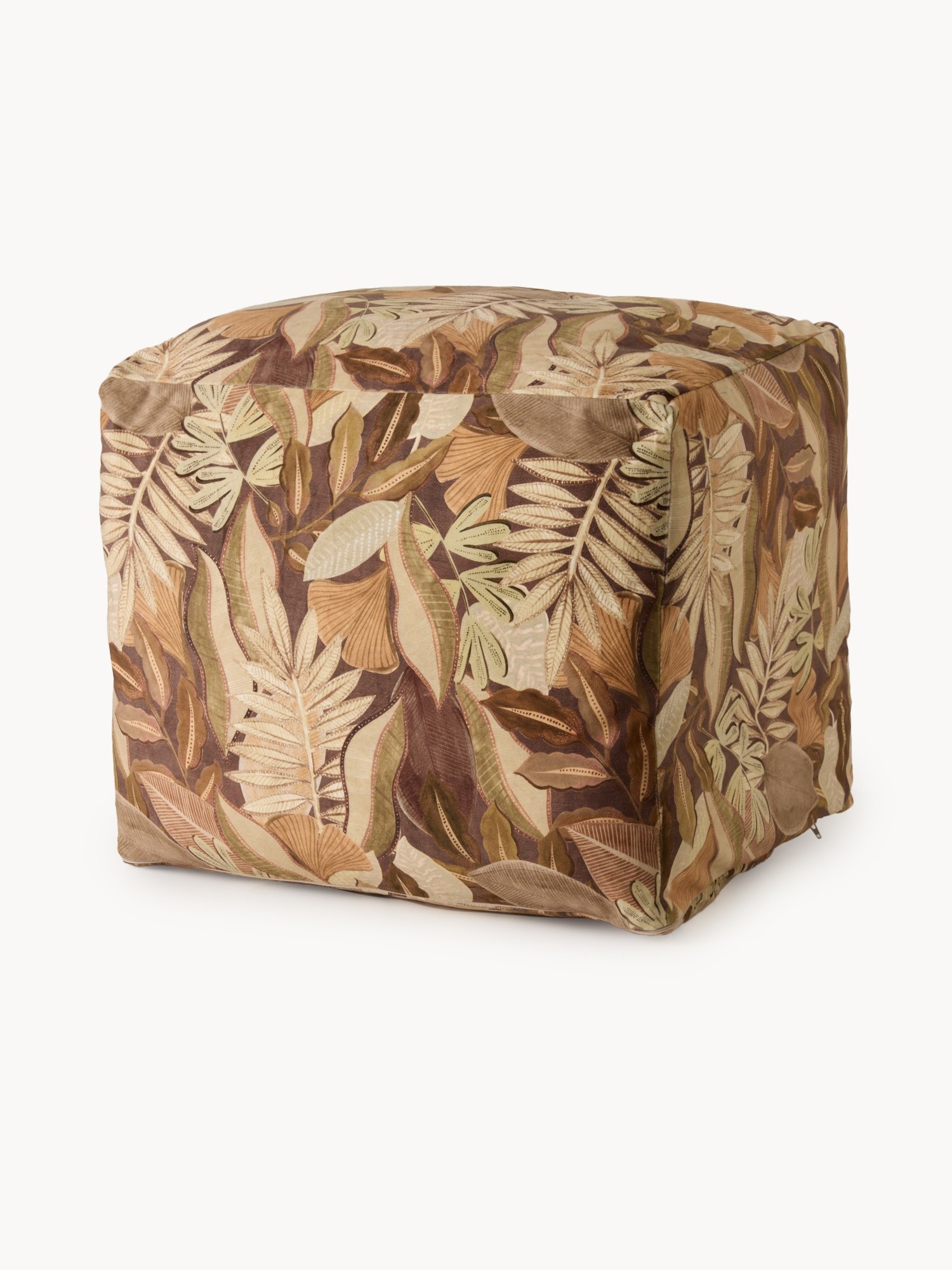 Foliage print pouf, Brown, large image number 0