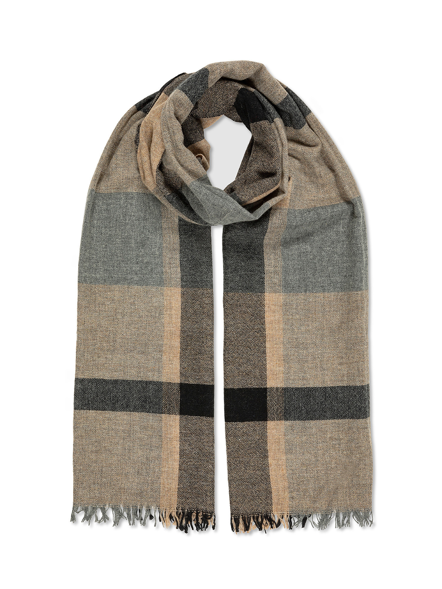 Checked wool blend scarf, Black, large image number 0