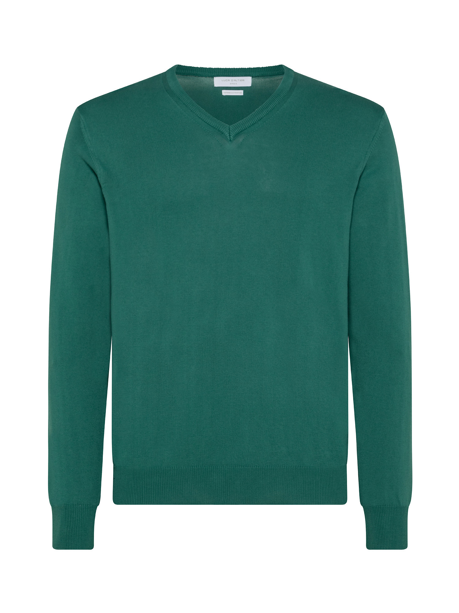Maglia a V in puro cotone, Verde, large image number 0