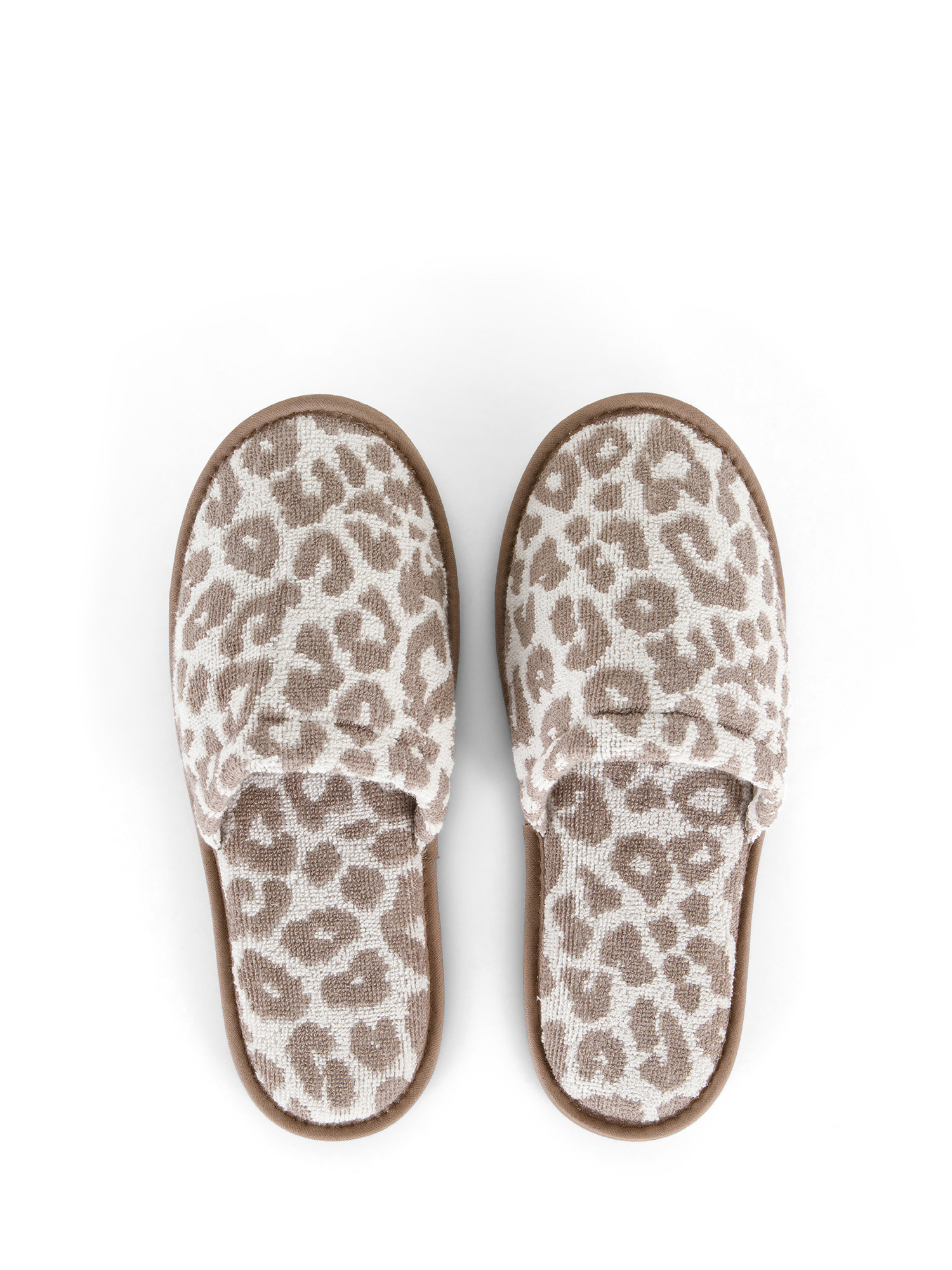 Animal print jacquard cotton terry slippers, Beige, large image number 0
