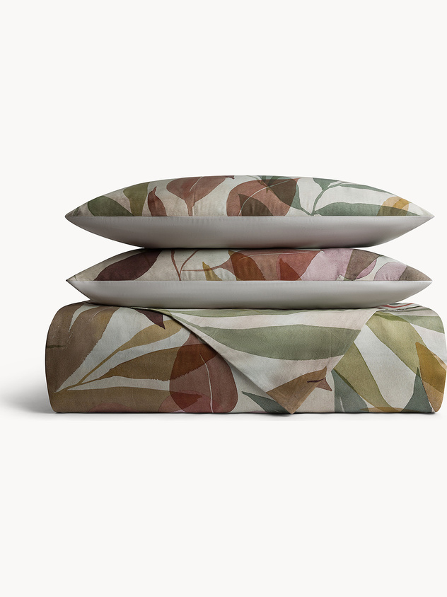 Cotton sateen duvet cover with foliage print