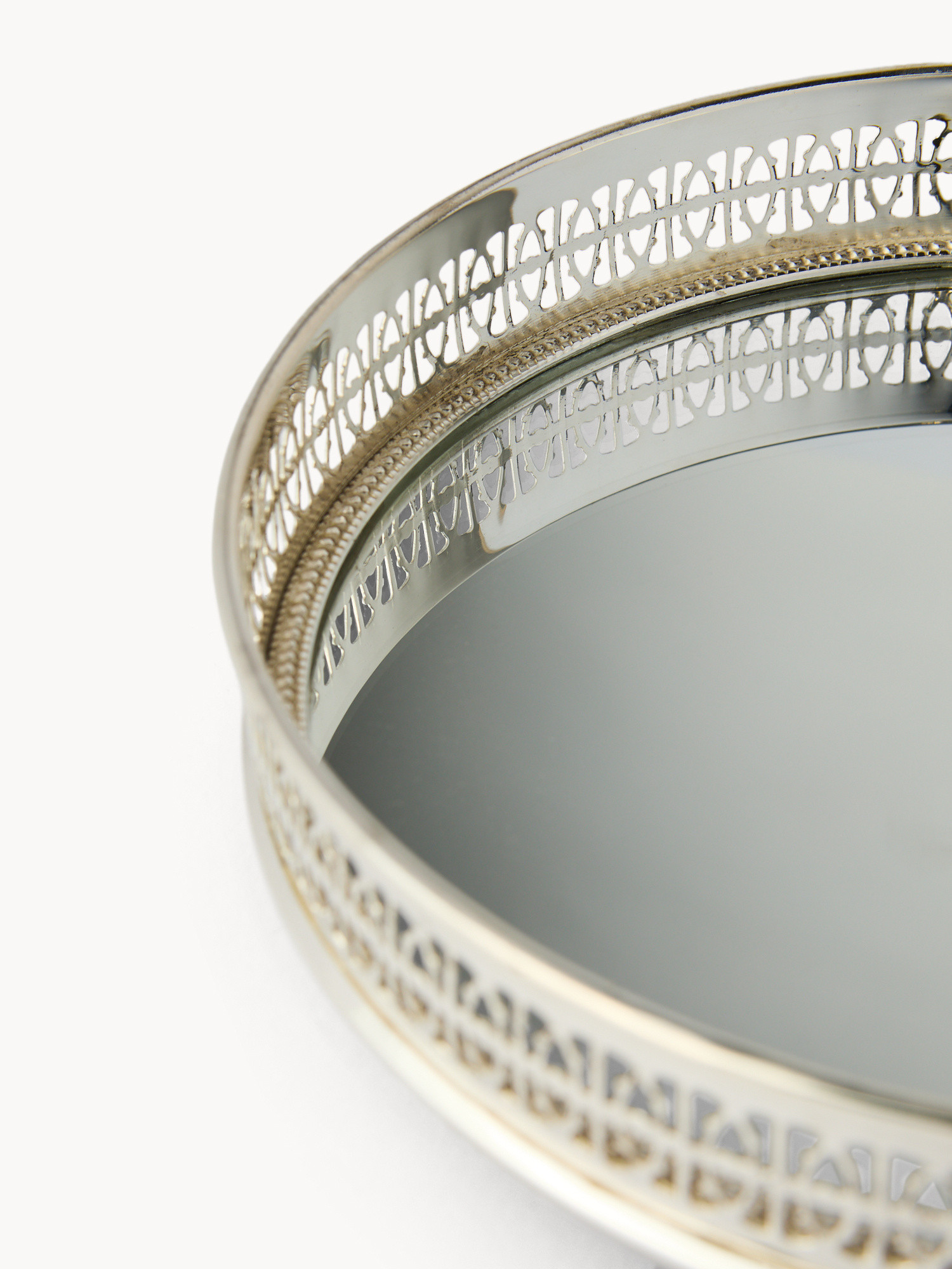 Vassoio tondo in silver plated lavorato, Grigio argento, large image number 1