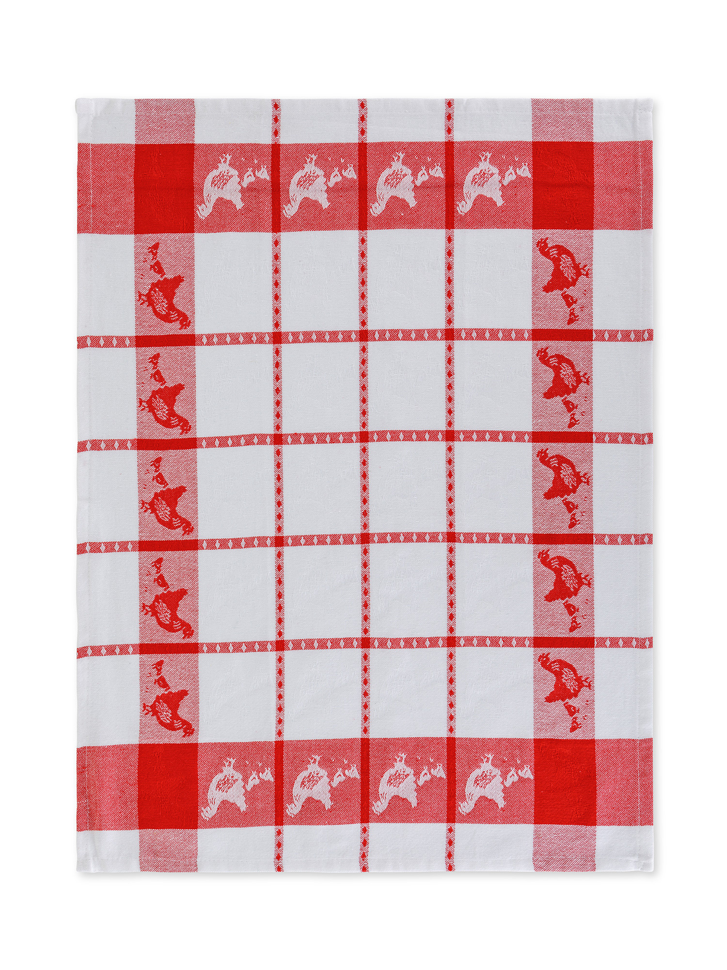 Set of 2 tea towels in 100% cotton jacquard with chicken motif, White, large image number 1