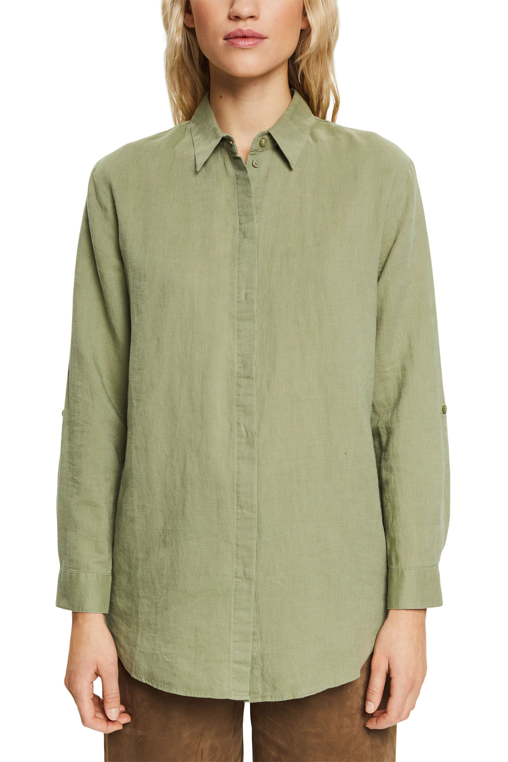 Camicia in misto lino, Verde, large image number 1