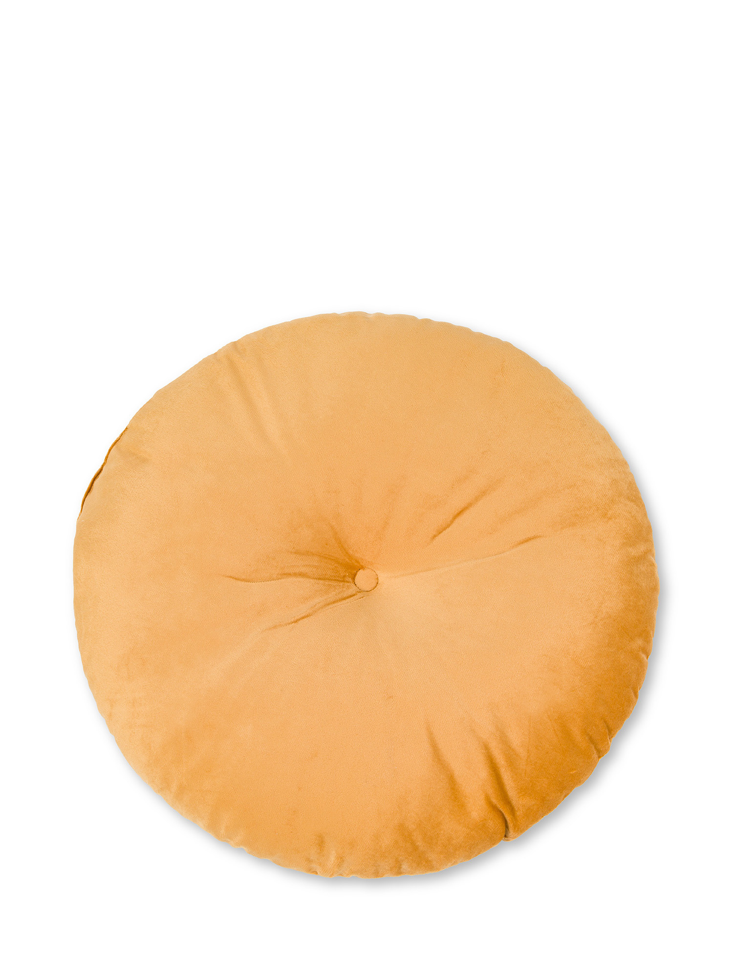 Round solid color velvet cushion, Ocra Yellow, large image number 1