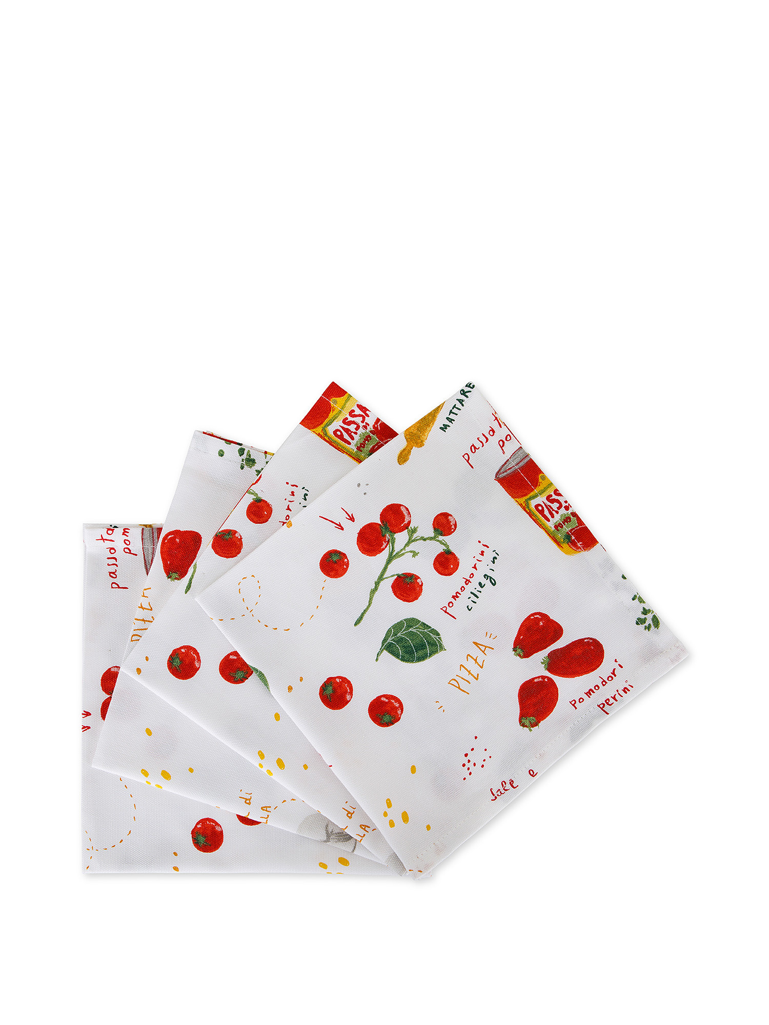 Set 4 tovaglioli panama di cotone stampa pizza, Bianco, large image number 0
