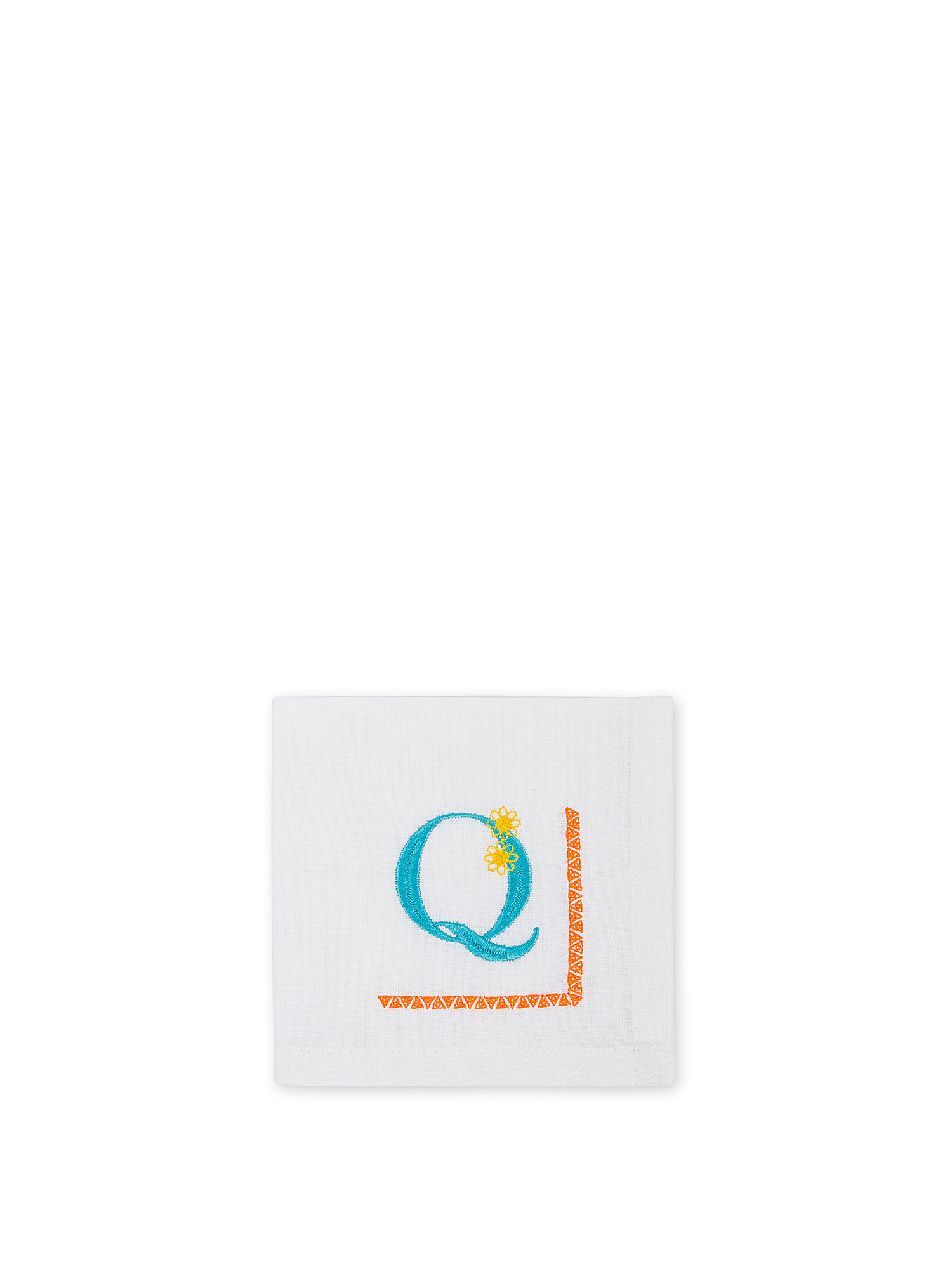 Pure cotton napkin with letter Q embroidery, White, large image number 0