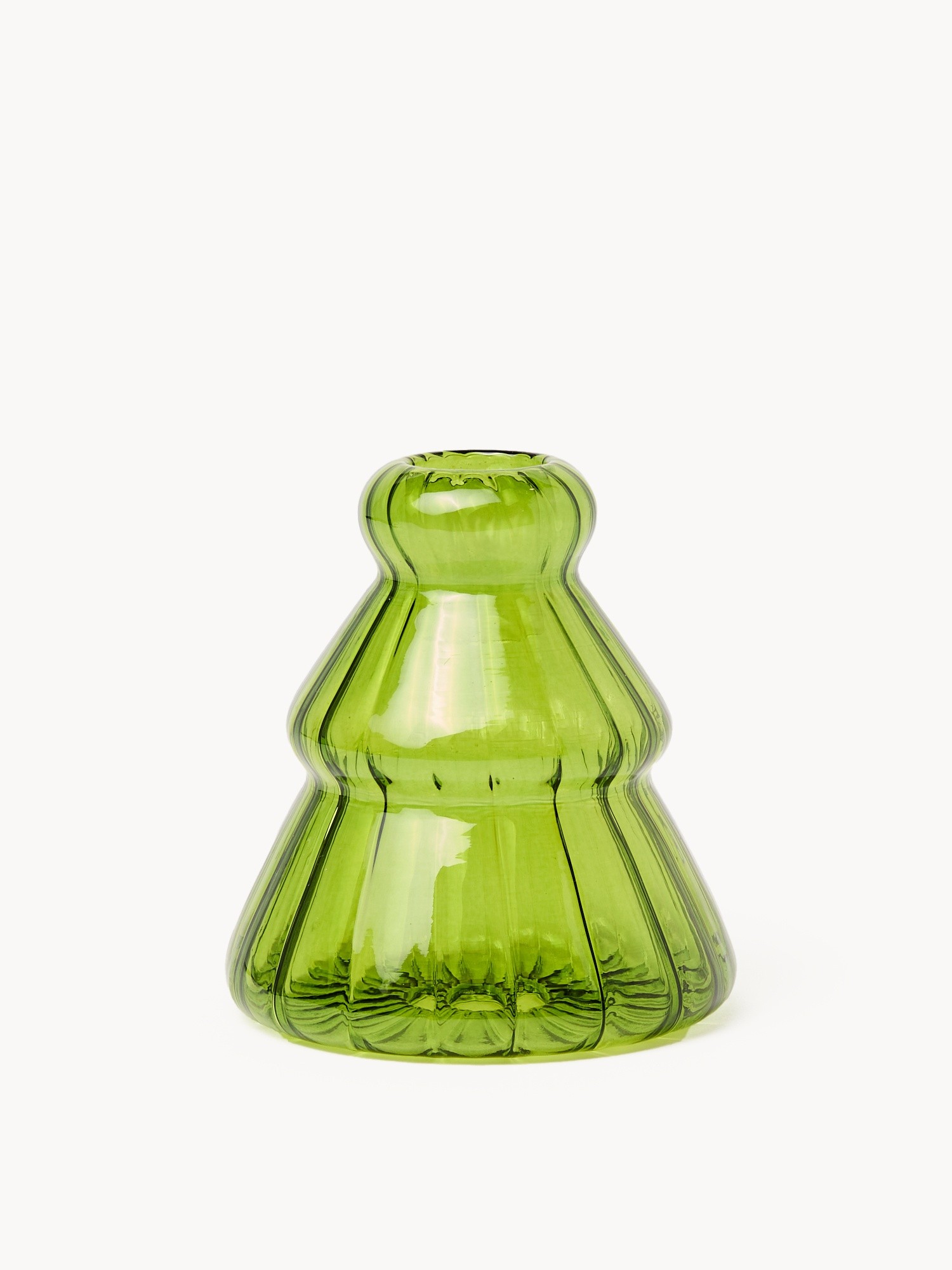 Christmas tree-shaped glass candlestick, Green, large image number 0