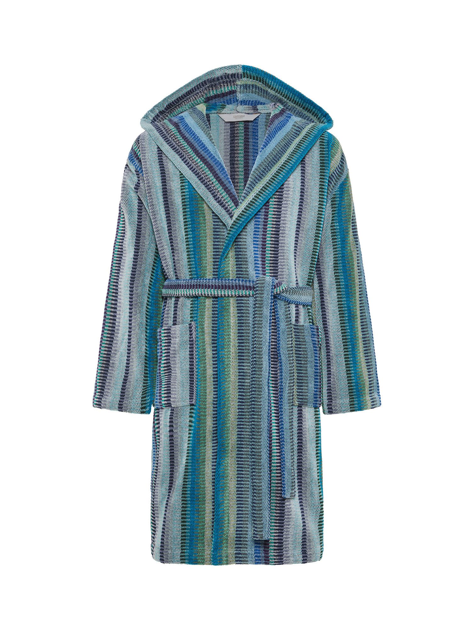 Cotton terry bathrobe striped pattern, Blue, large image number 0