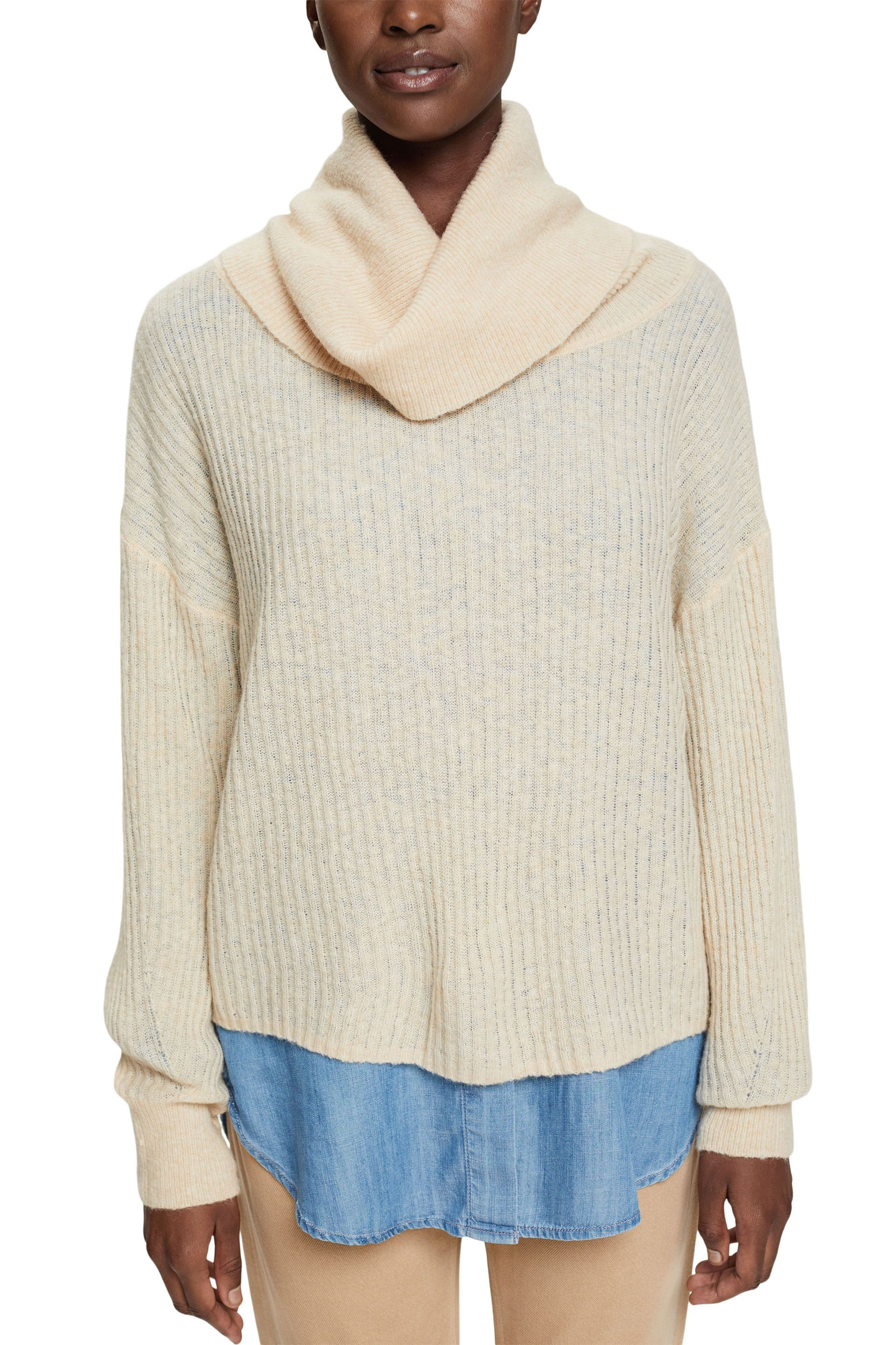 Turtleneck pullover in wool blend, Cream, large image number 1