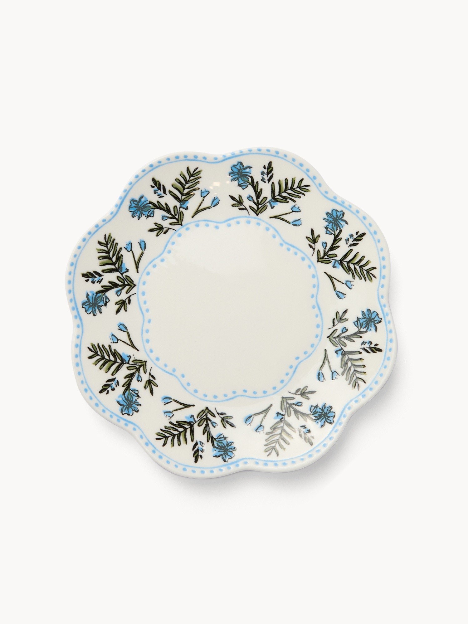 Piatto pane in porcellana motivo fiorellini, Bianco/Azzurro, large image number 0