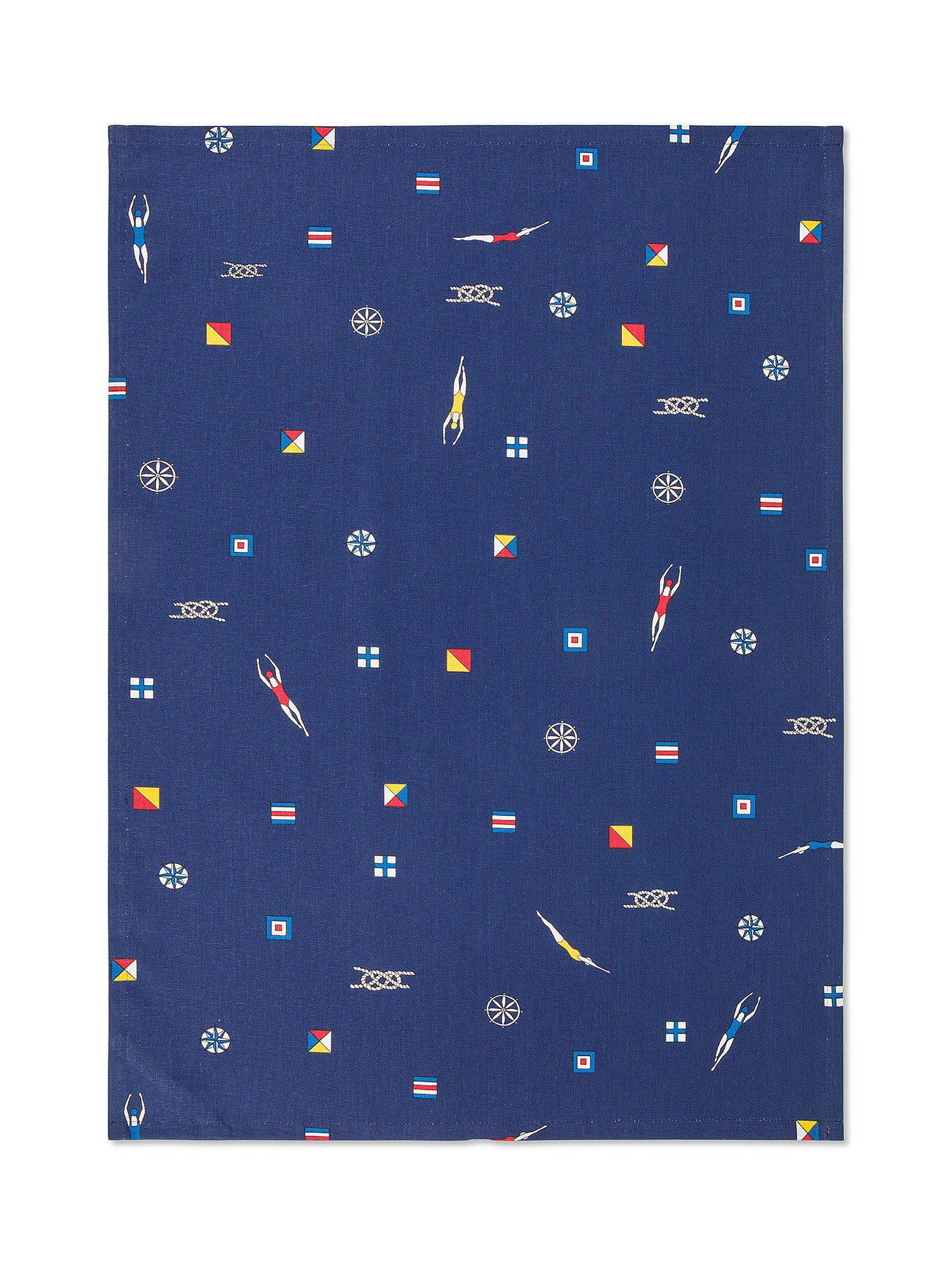 Set of 2 100% cotton tea towels with nautical flag print, Blue, large image number 1