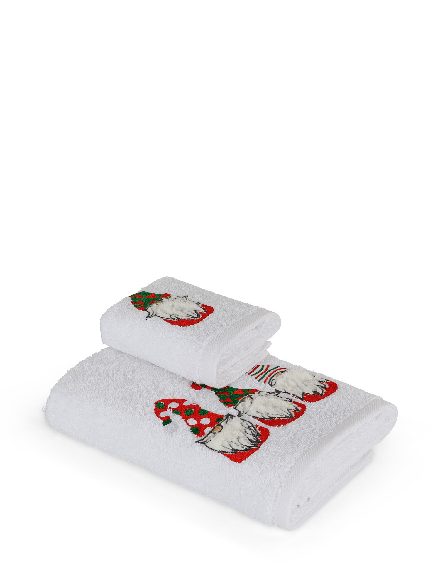 Set 2 asciugamani ricamo gnomi, White, large image number 1