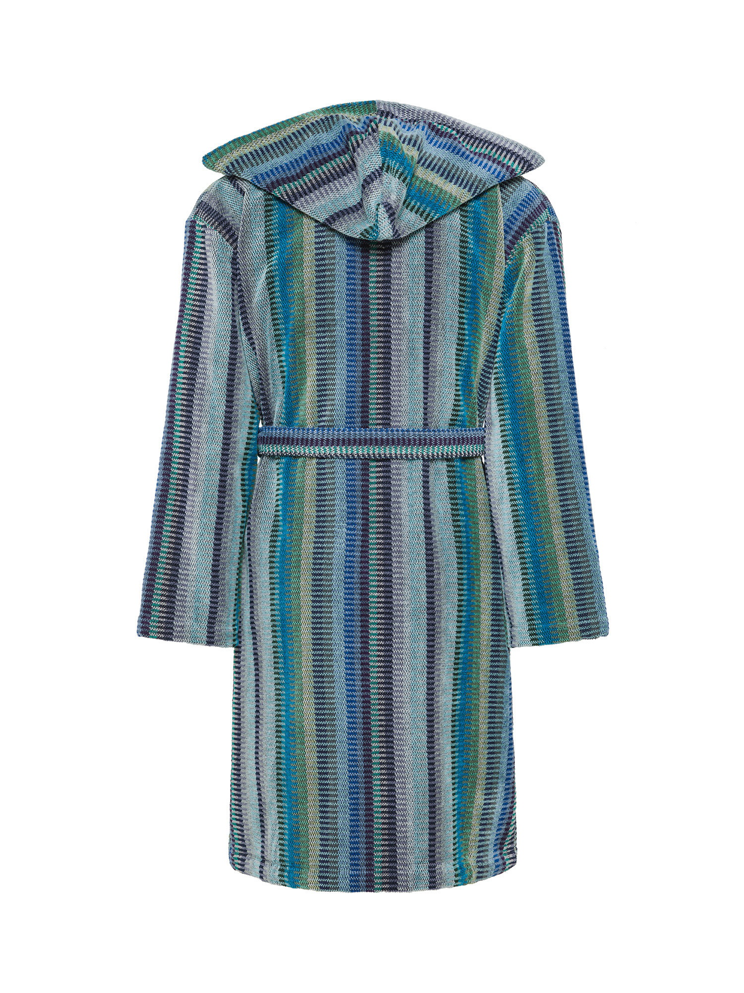 Cotton terry bathrobe striped pattern, Blue, large image number 1