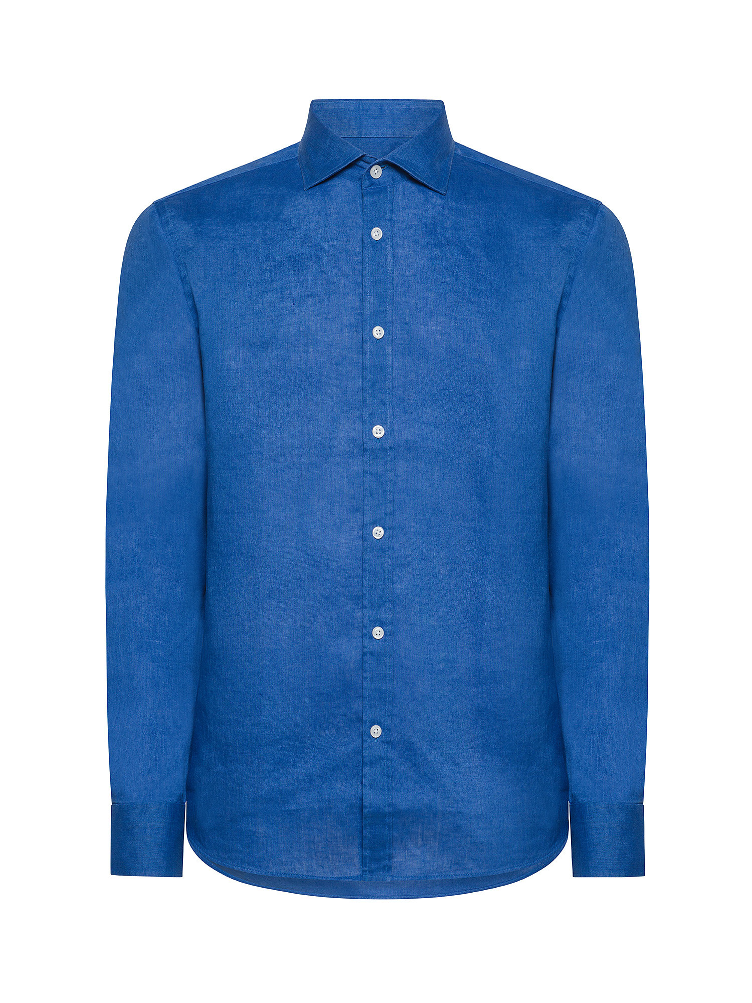 Luca D'Altieri - Camicia tailor fit in puro lino, Blu bluette, large image number 0