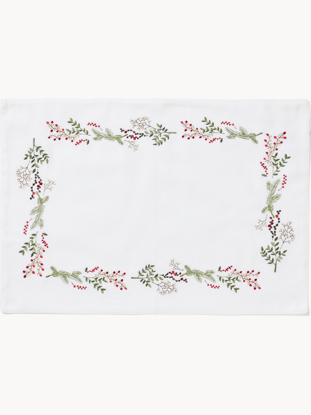 Tovaglietta twill di puro cotone ricamo agrifoglio