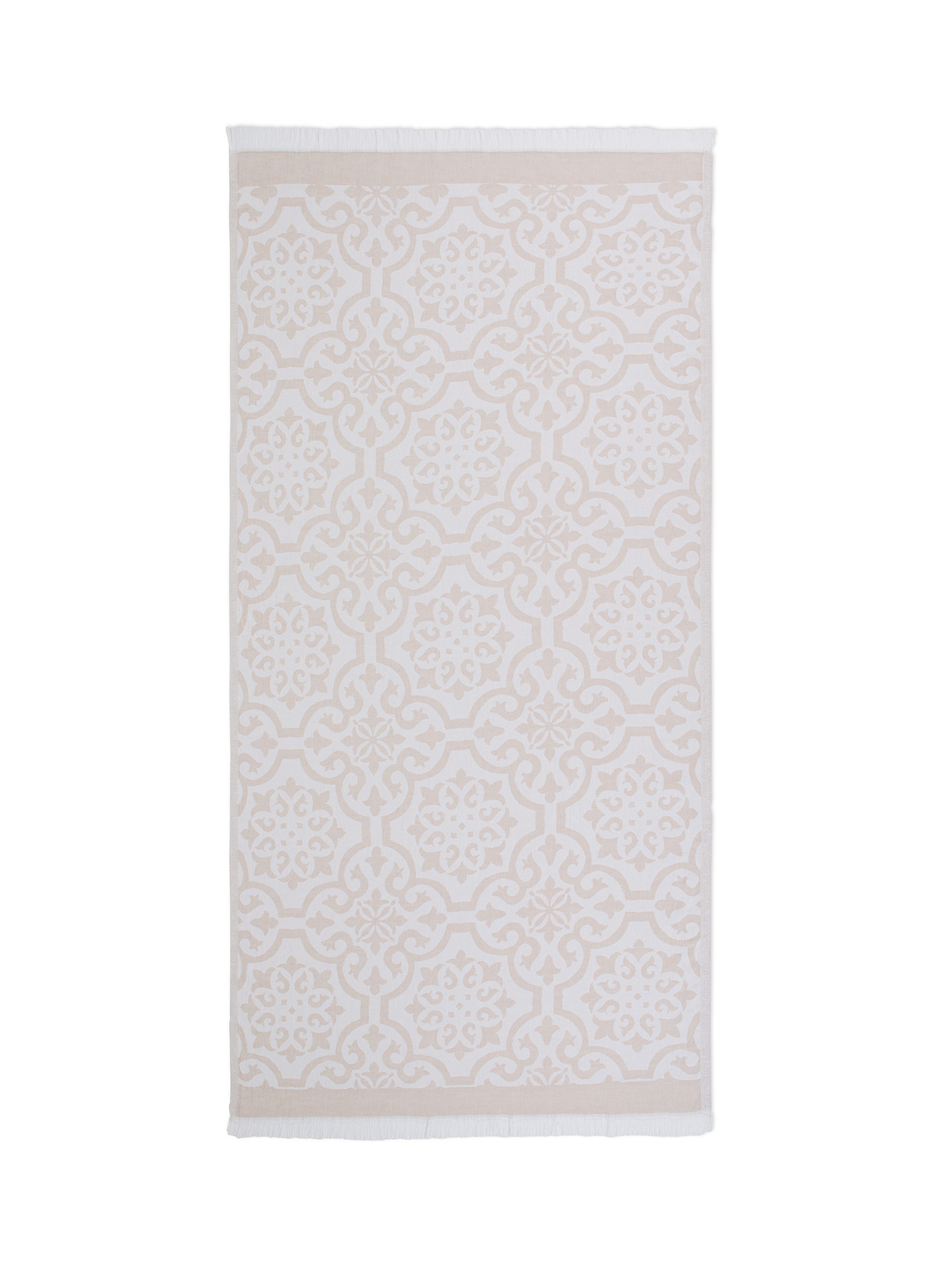 100% cotton hammam beach towel with geometric pattern, Beige, large image number 0
