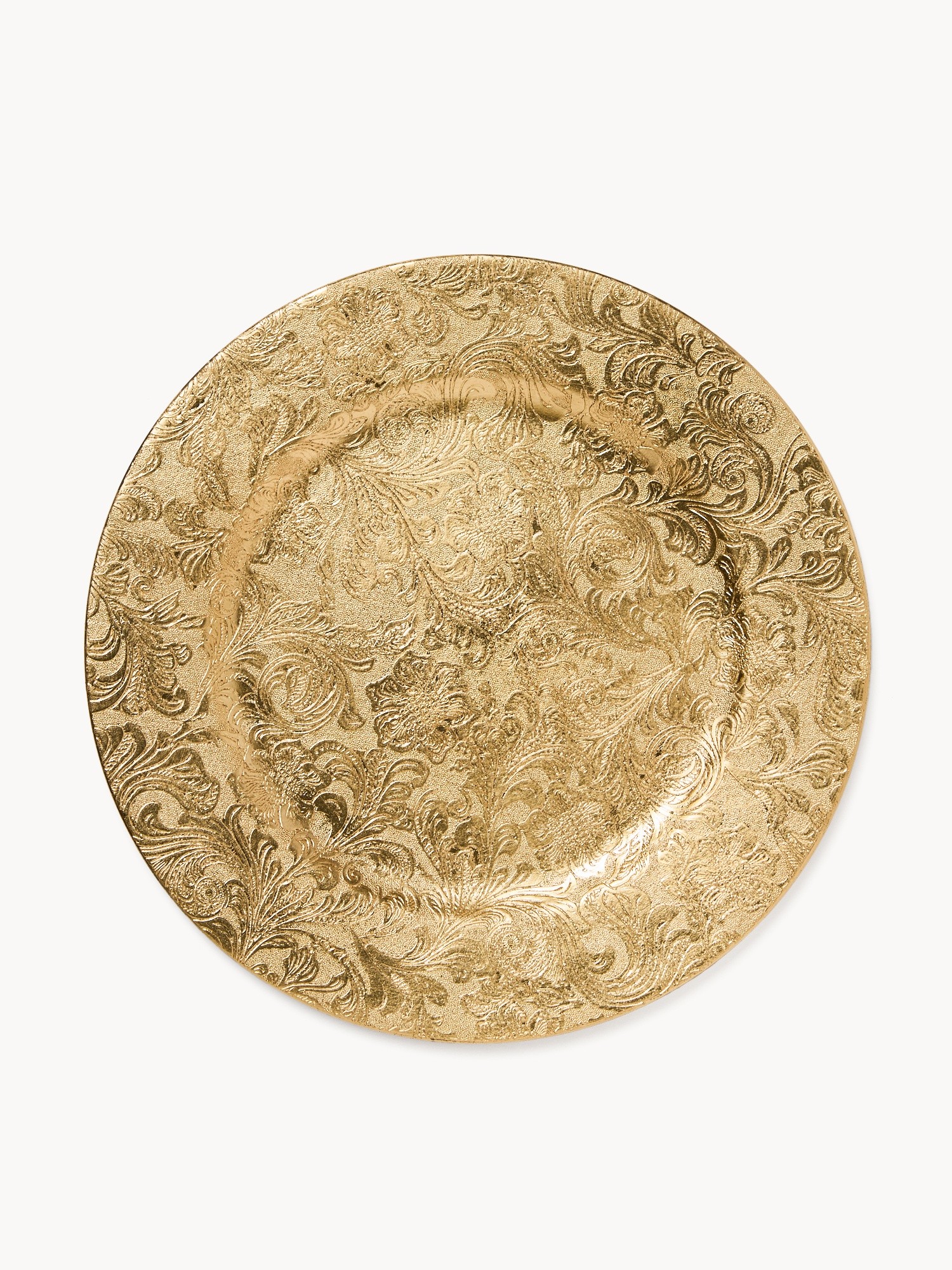 Round charger plate with a floral motif, Gold, large image number 0