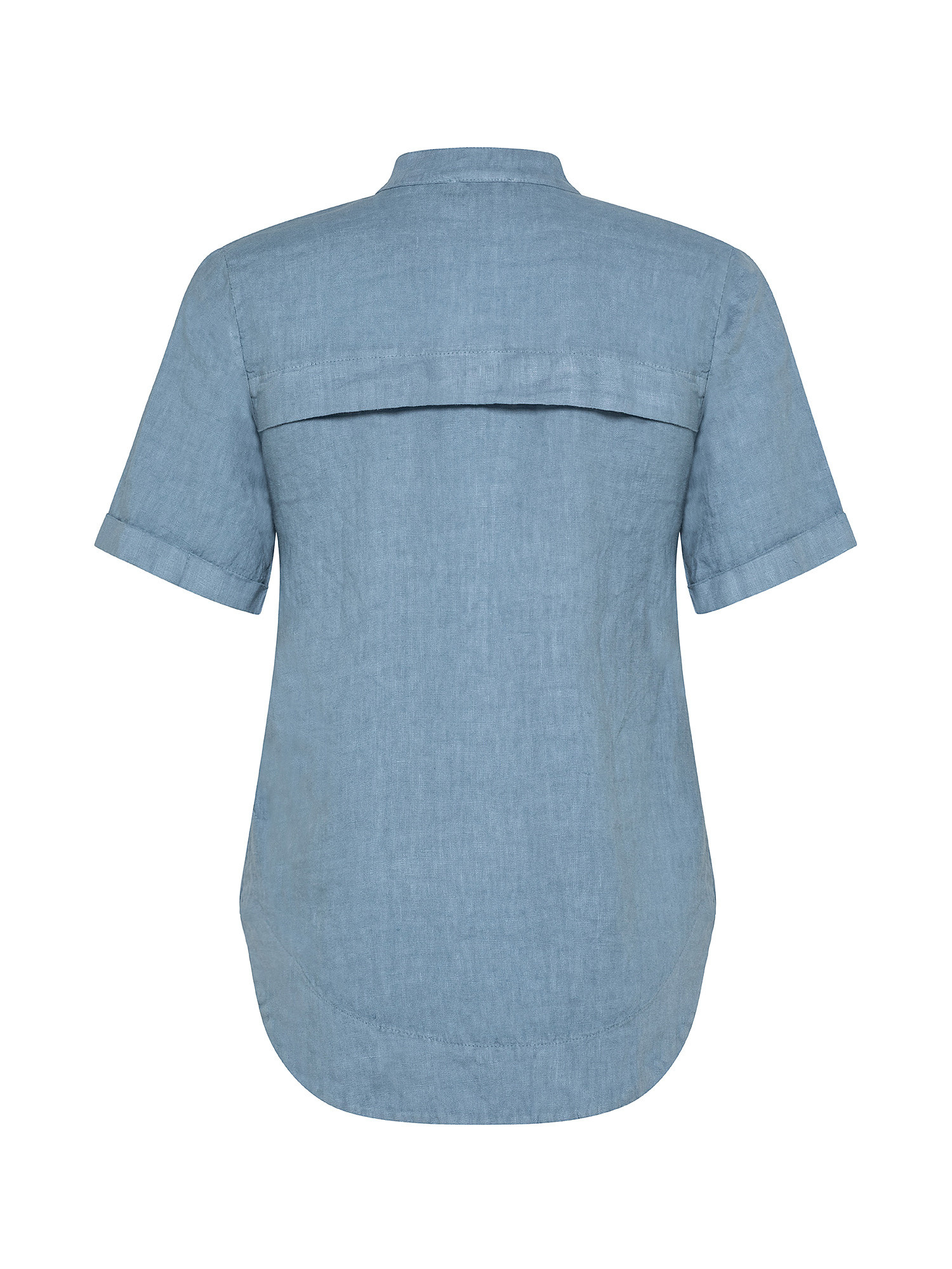Solid color pure linen blouse, Denim, large image number 1