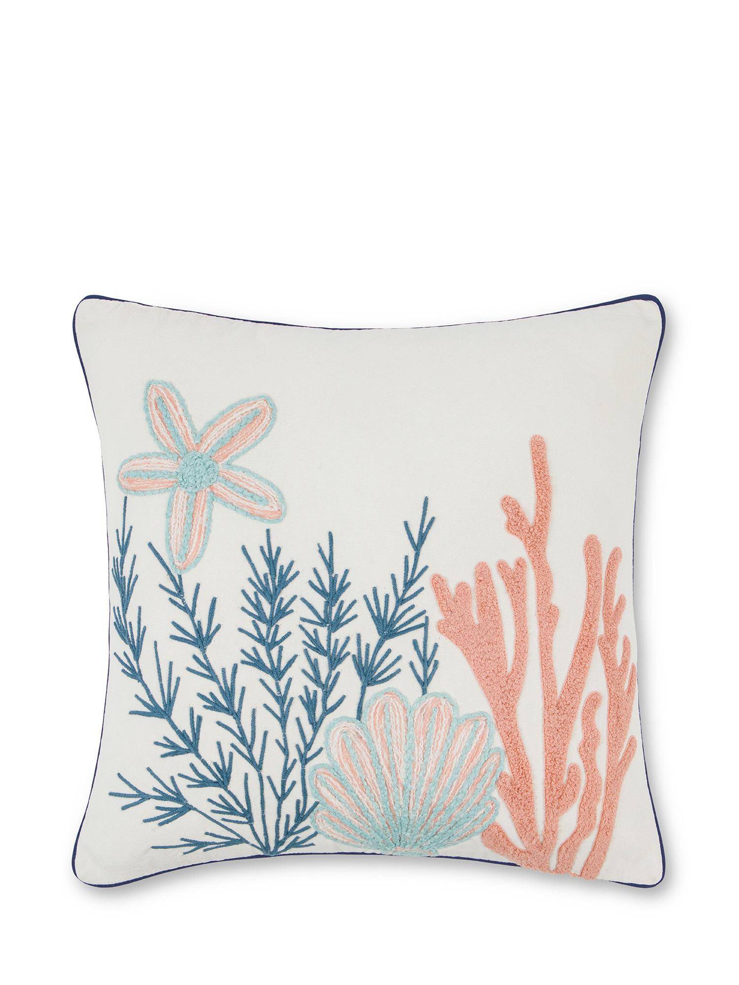 Embroidered cushion with marine motif 45x45cm, White, large image number 0