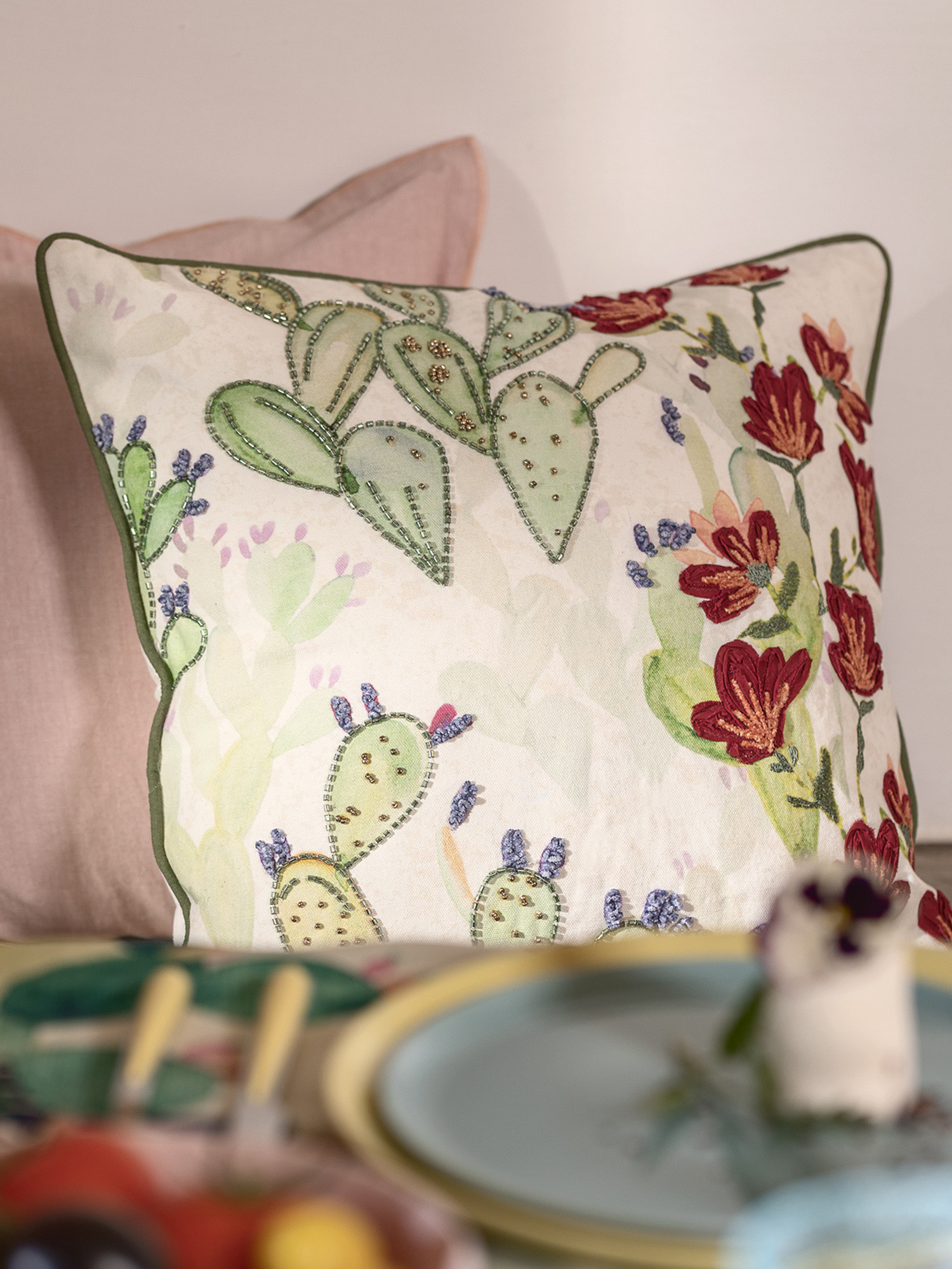Cactus embroidery cushion 45x45cm, Multicolor, large image number 3