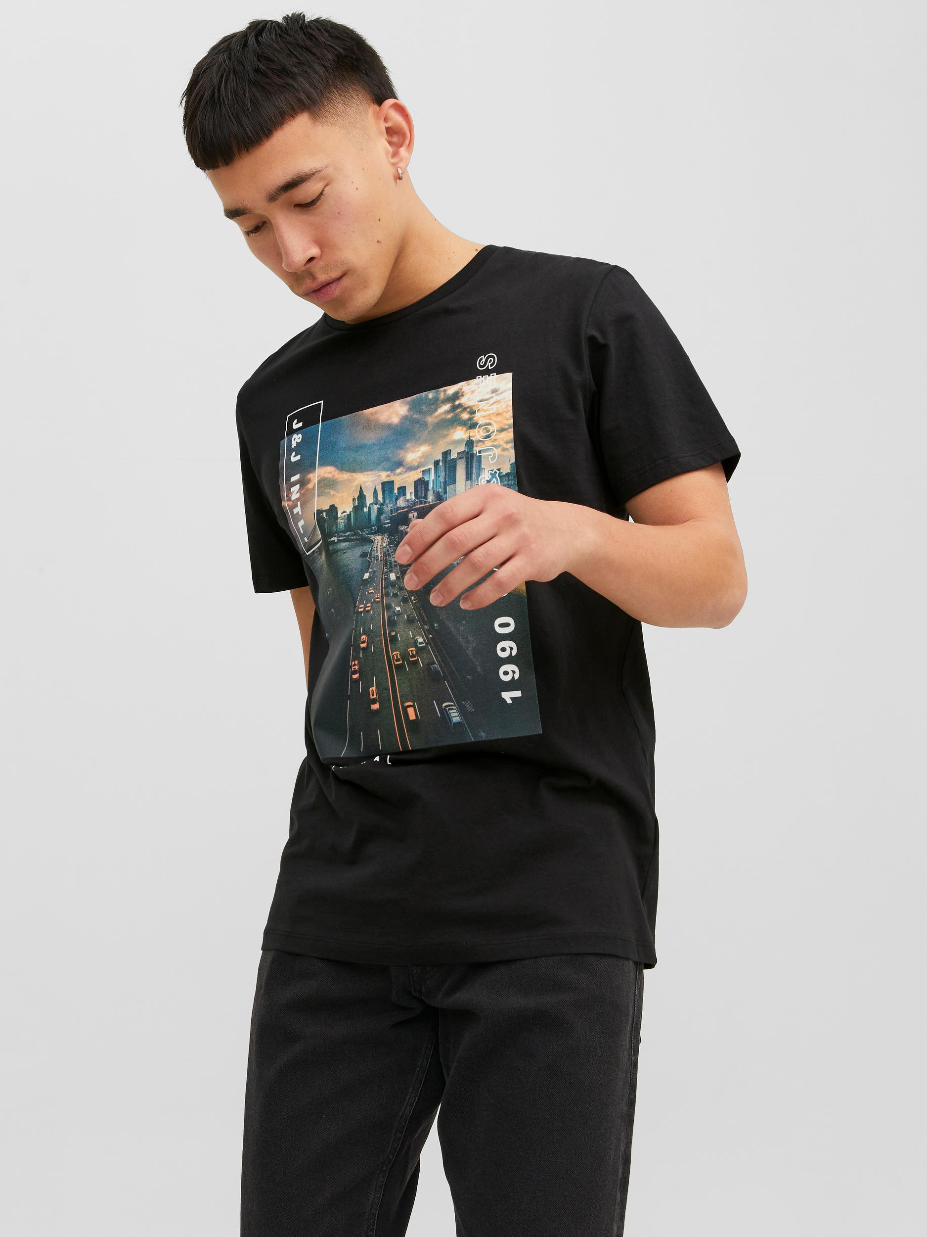 Jack & Jones -Cotton T-shirt with print, Black, large image number 3