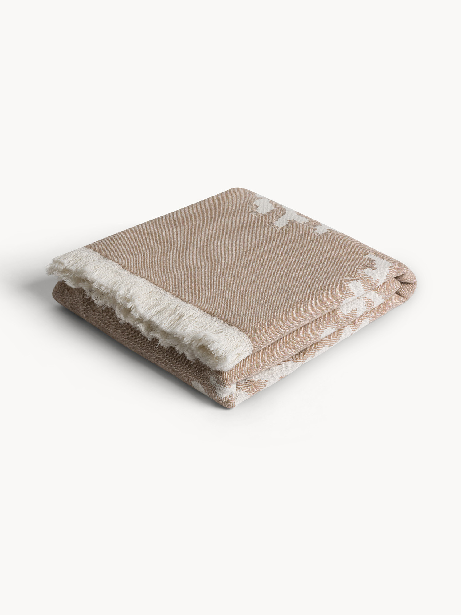 Plaid in cotone riciclato motivo coralli, Beige, large image number 0