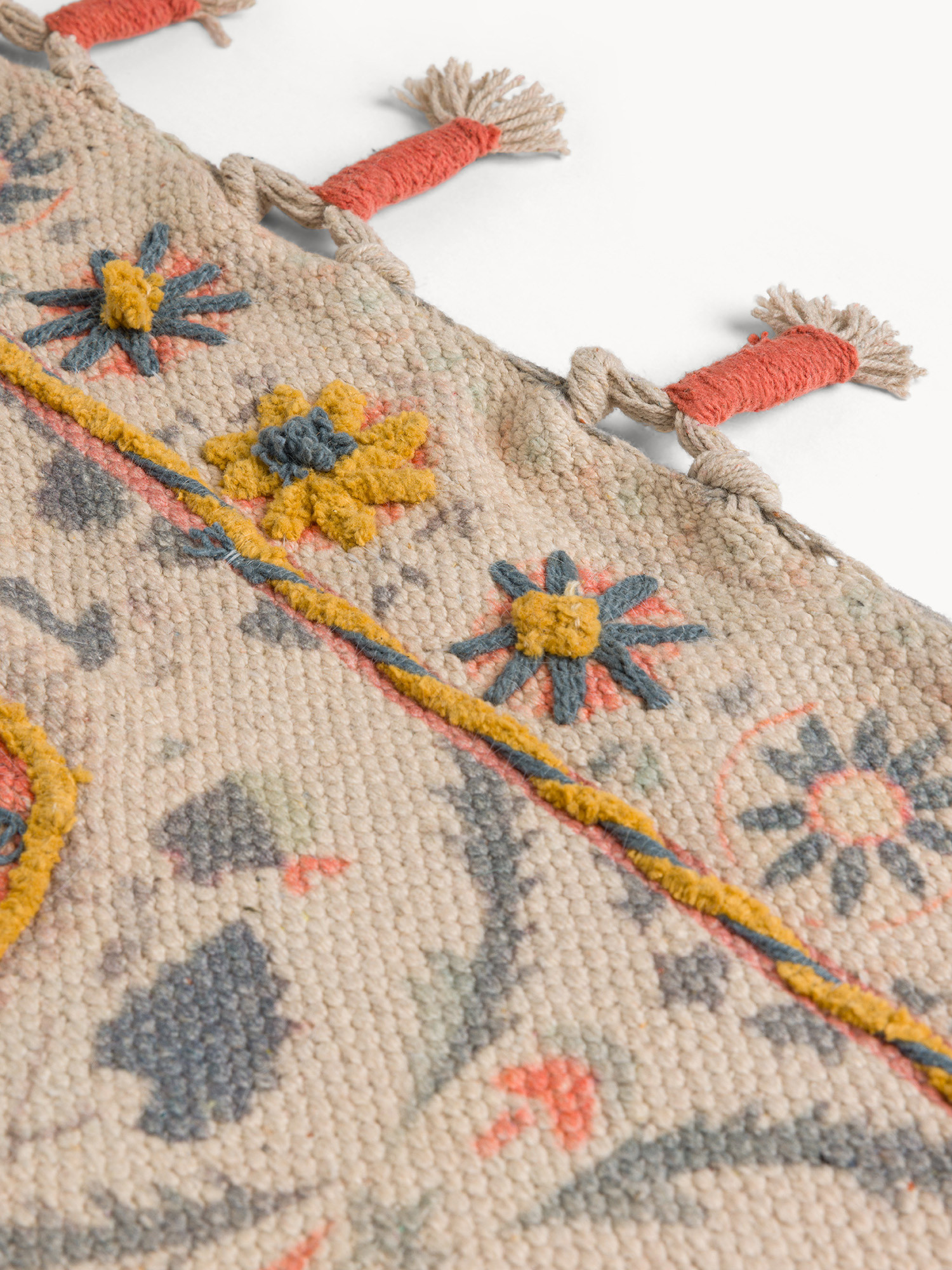 Rectangular rug woven and hand-embroidered with floral motif, Multicolor, large image number 1