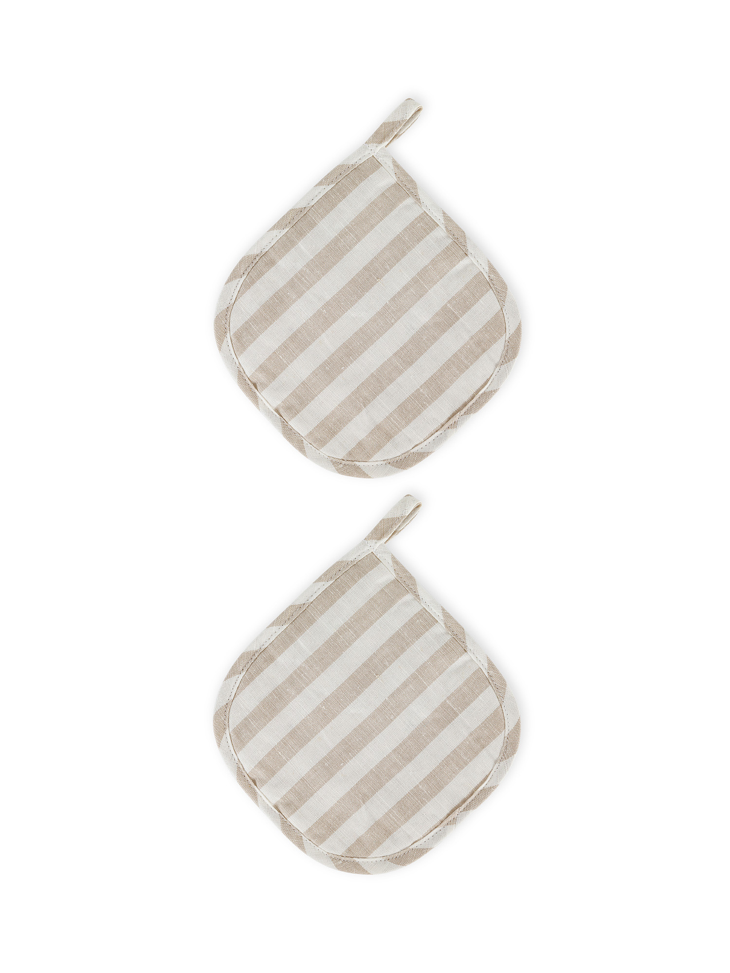 Set of 2 striped linen and cotton pot holders, Beige, large image number 0