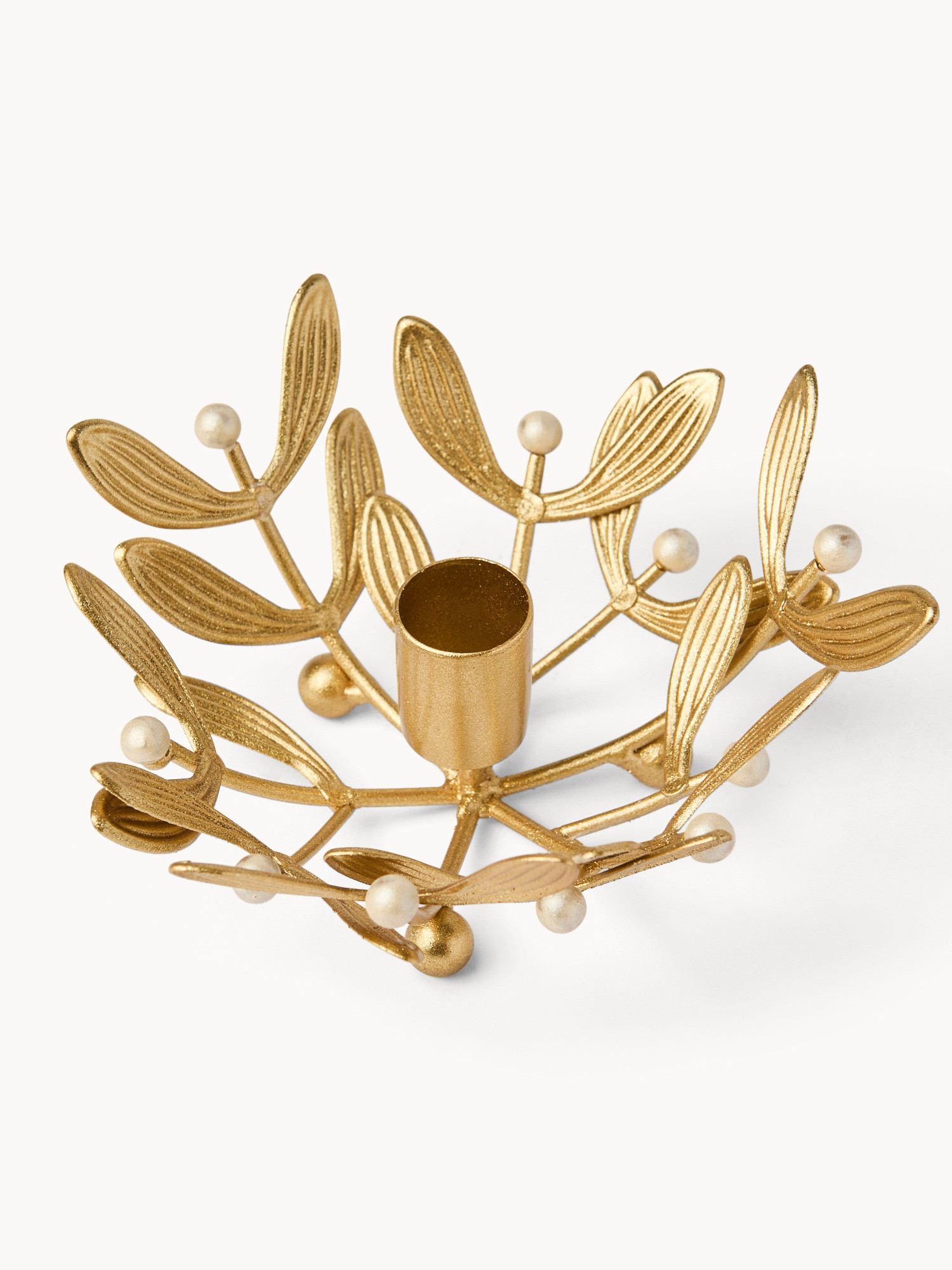 Portacandele in ferro e perle, Oro, large image number 1