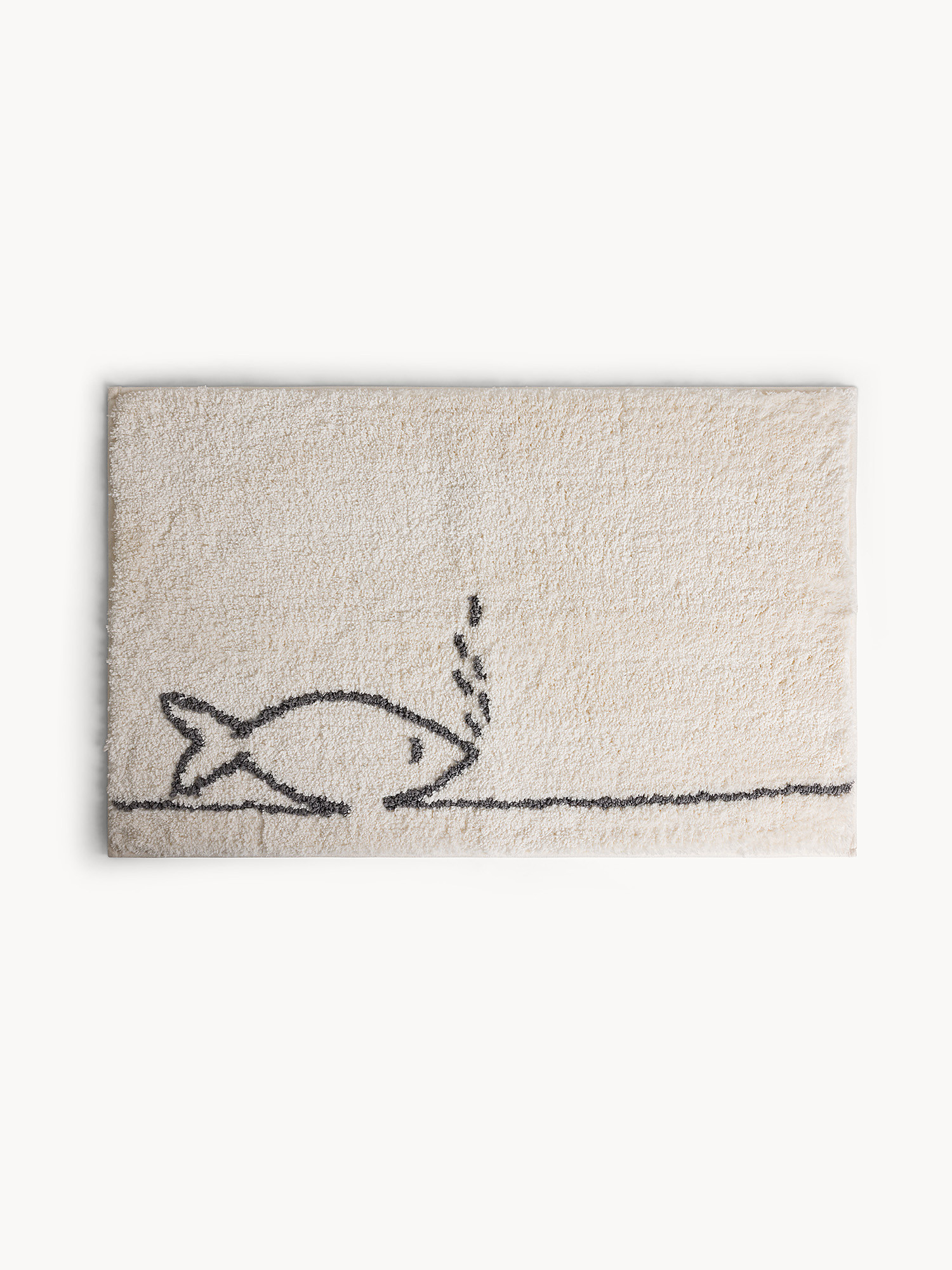 Tappeto bagno taftato con fantasia pesce, Bianco, large image number 0