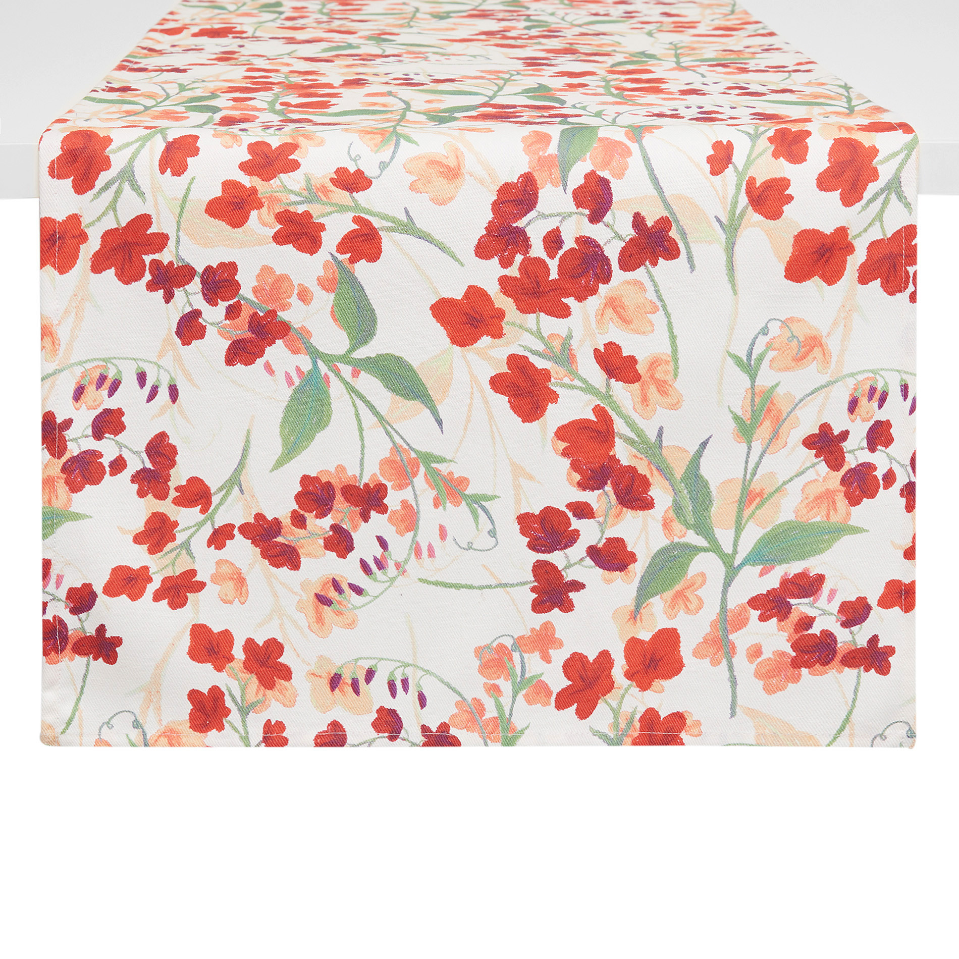 Cotton twill table runner with lily-of-the-valley print, White, large image number 0