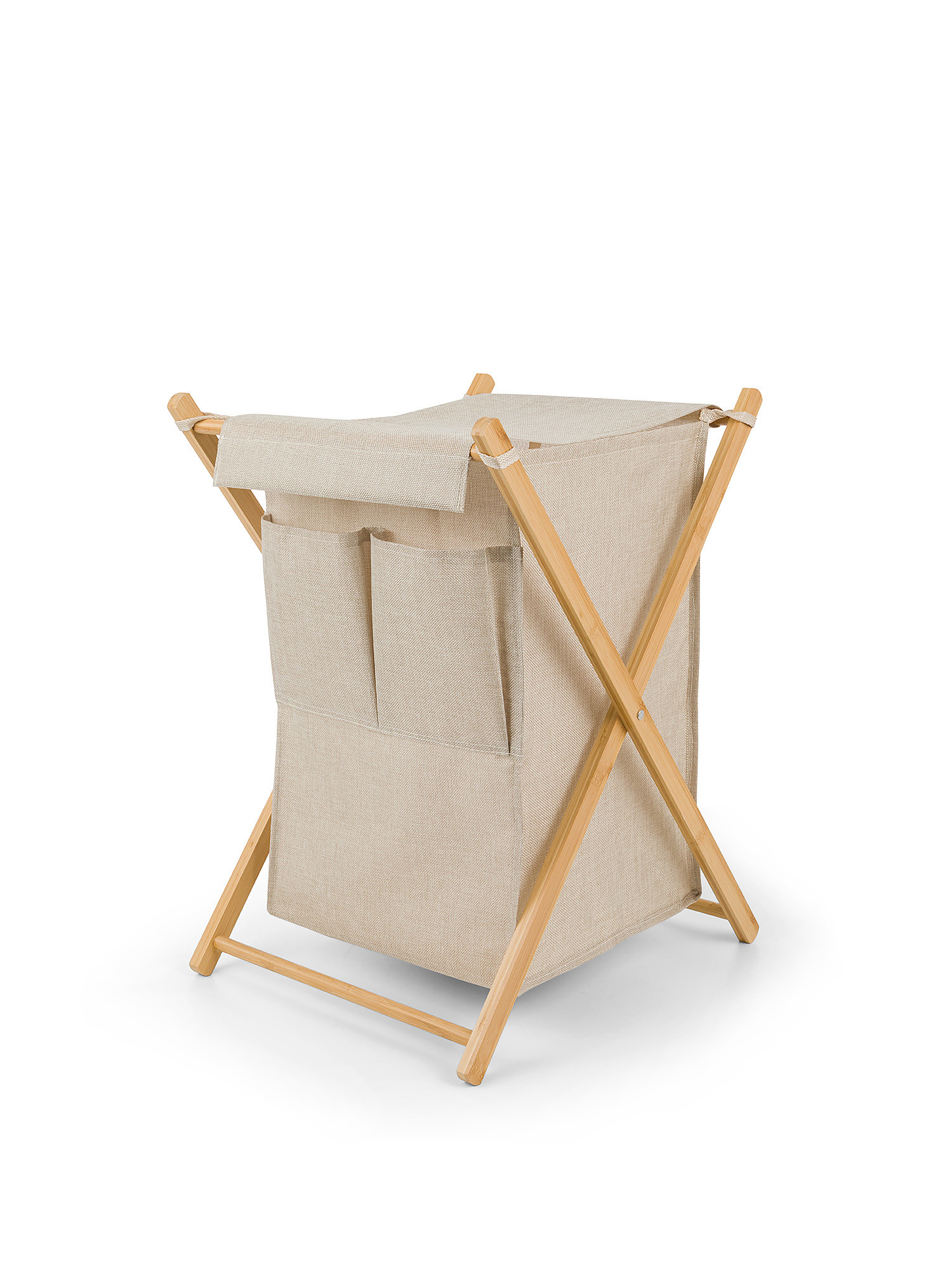 Woven and bamboo laundry basket, Beige, large image number 0