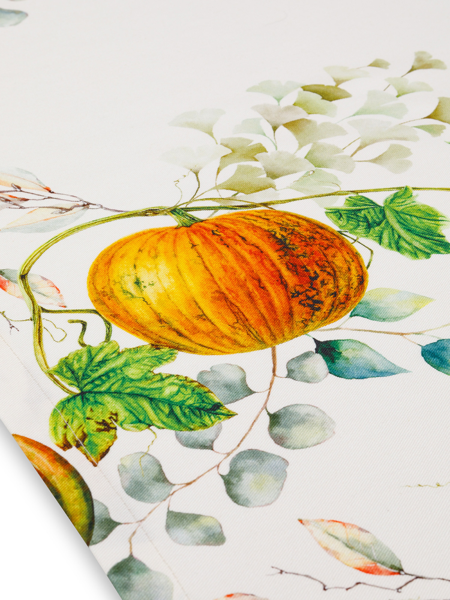 Cotton drill runner with pumpkin motif by Tessitura Randi, White, large image number 1