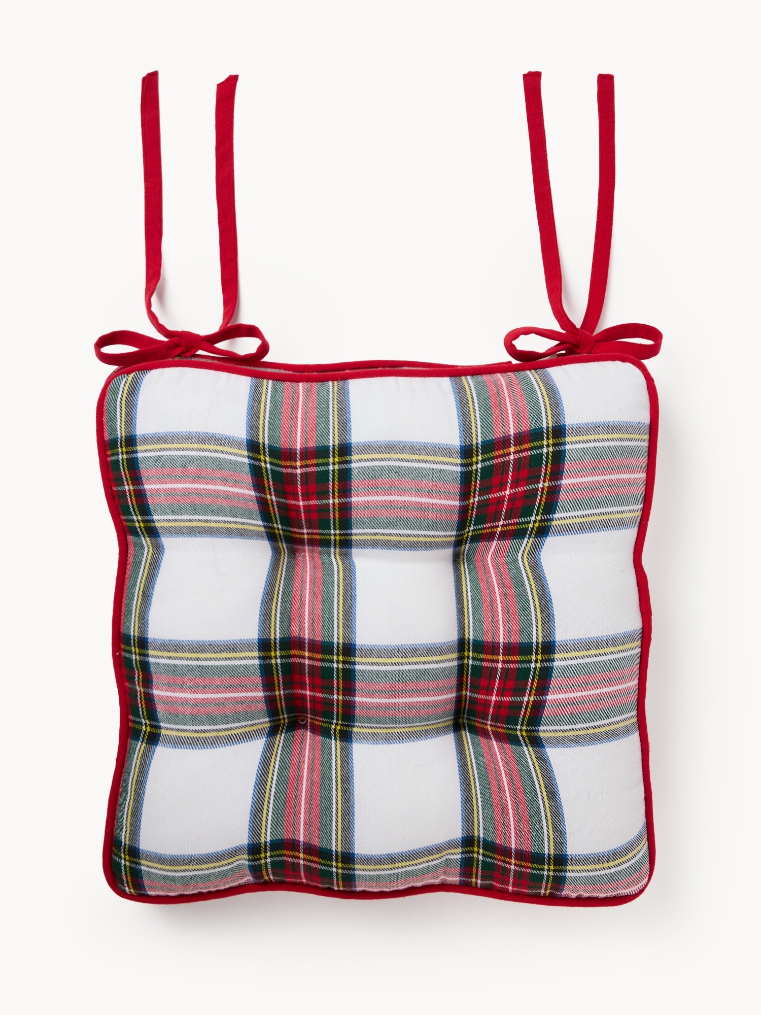 Cuscino da sedia in puro cotone tinto filo motivo tartan, Rosso mattone, large image number 0