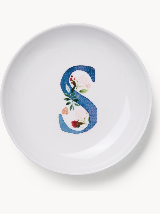 Piattino pane in new bone china lettera S