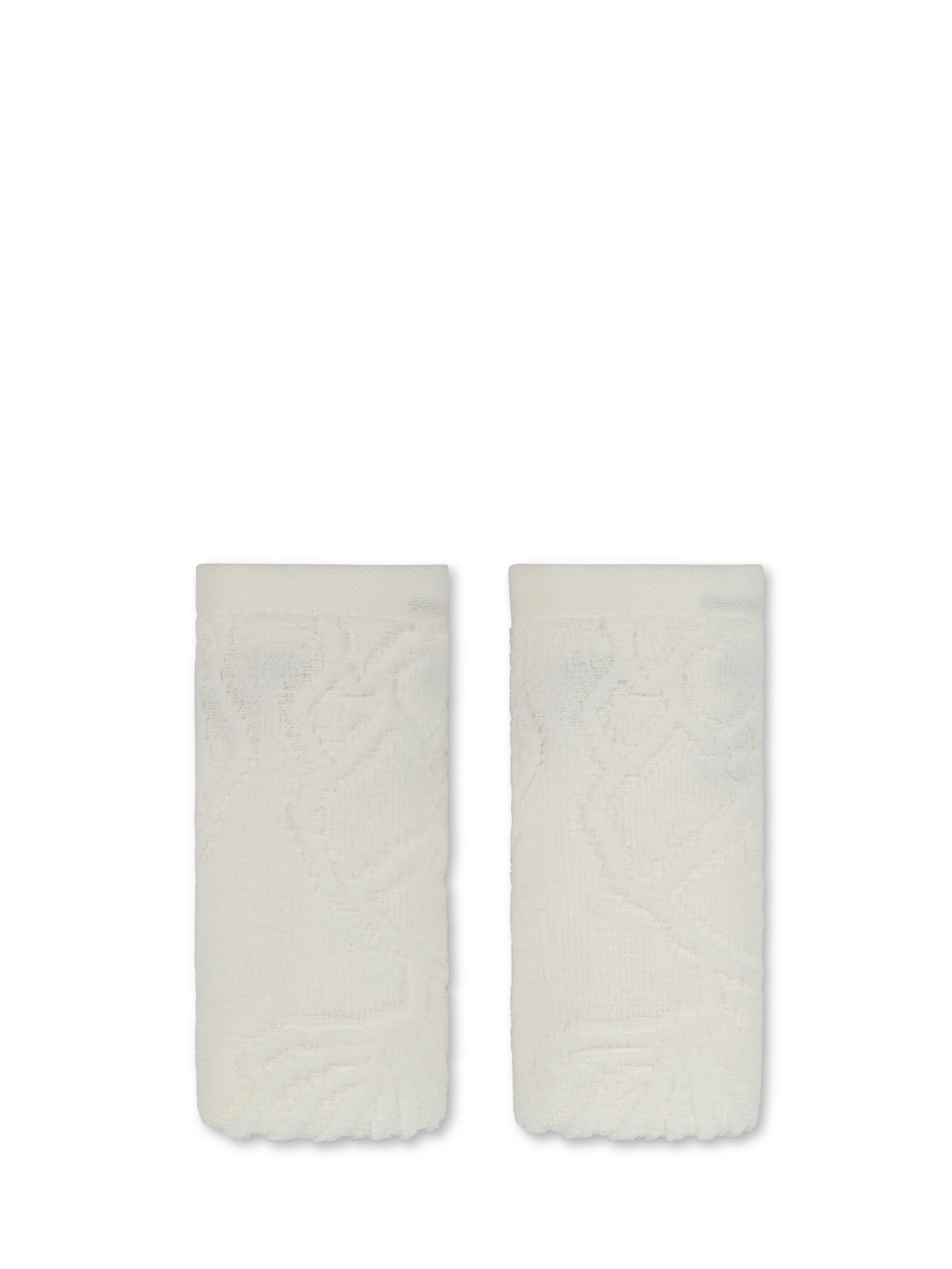 Set 2 lavette cotone velour motivo floreale, Bianco, large image number 0