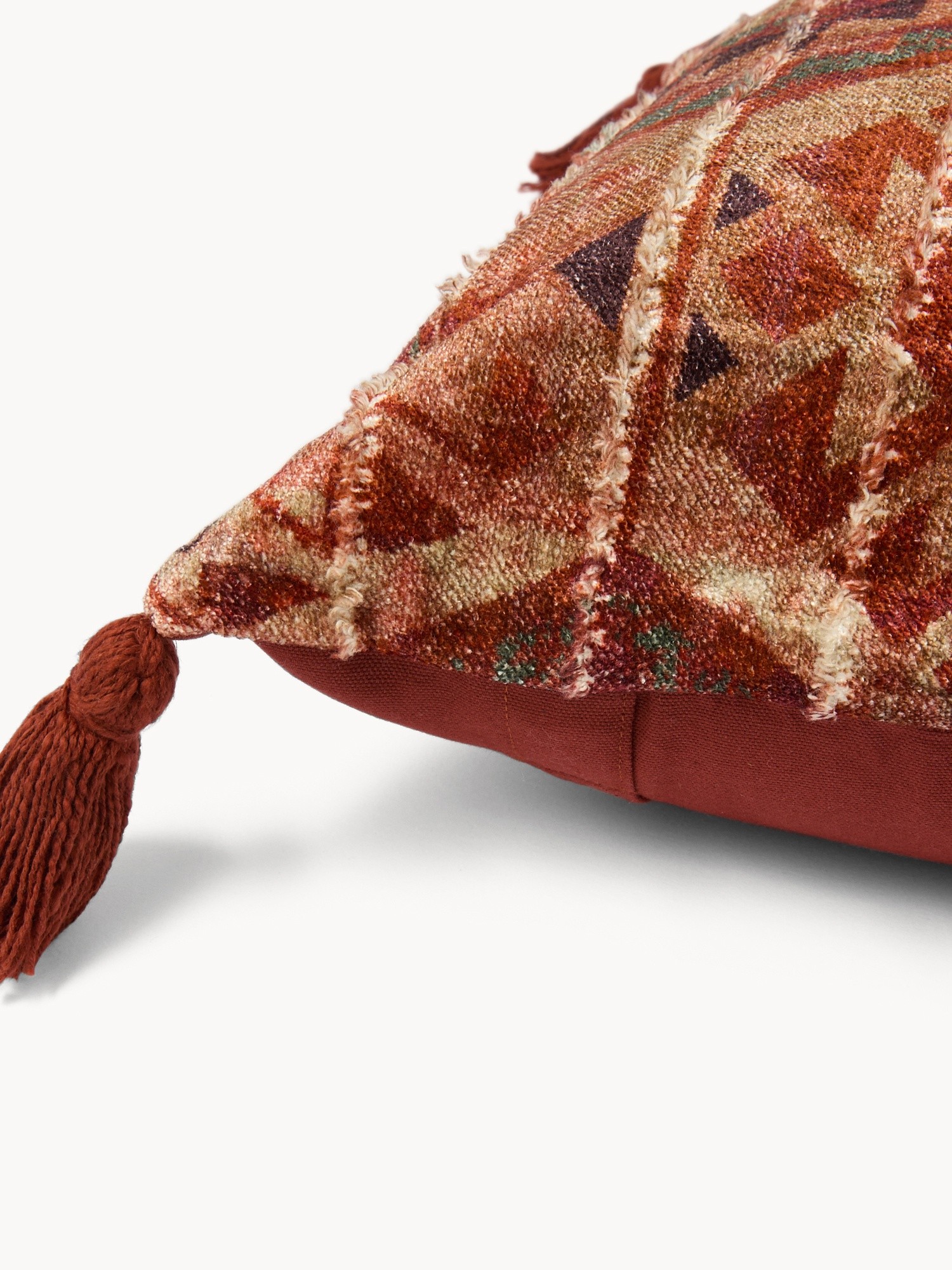 Damask print cushion with tassels, 45x45cm - Discounted Price, Red, large image number 2