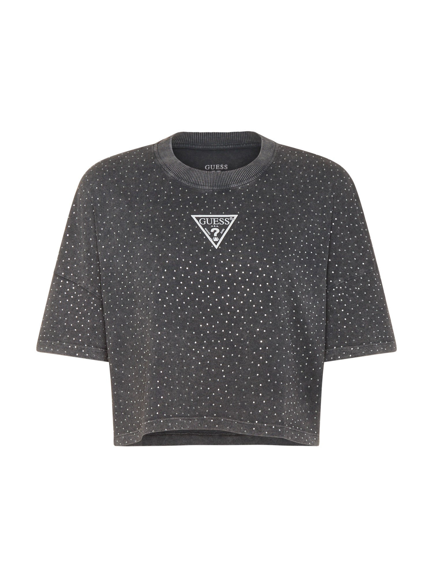 Guess - T-shirt with logo and rhinestones, Grey, large image number 0