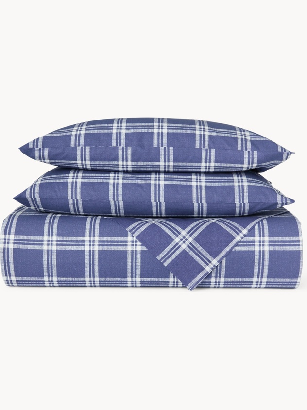 Parure lenzuolo in puro cotone fantasia check - Prezzo di lancio