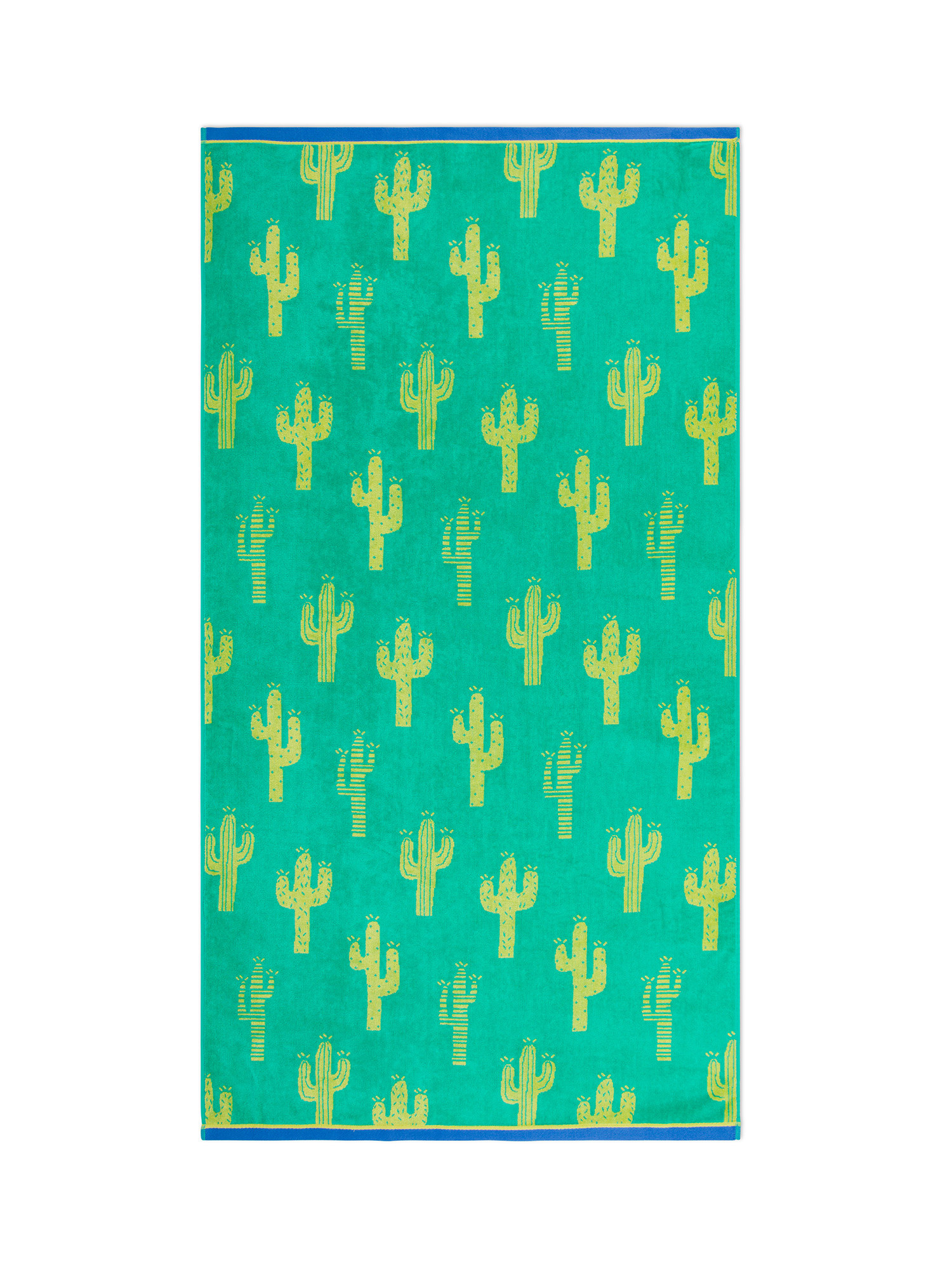 Telo mare spugna di cotone velour motivo cactus, Verde, large image number 0
