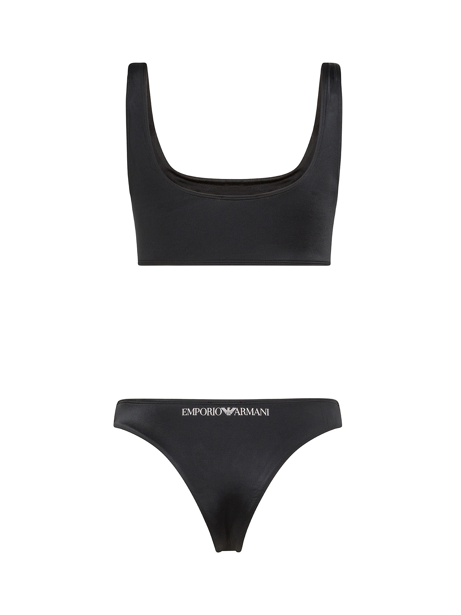 Bikini con top stampa logo, Nero, large image number 1